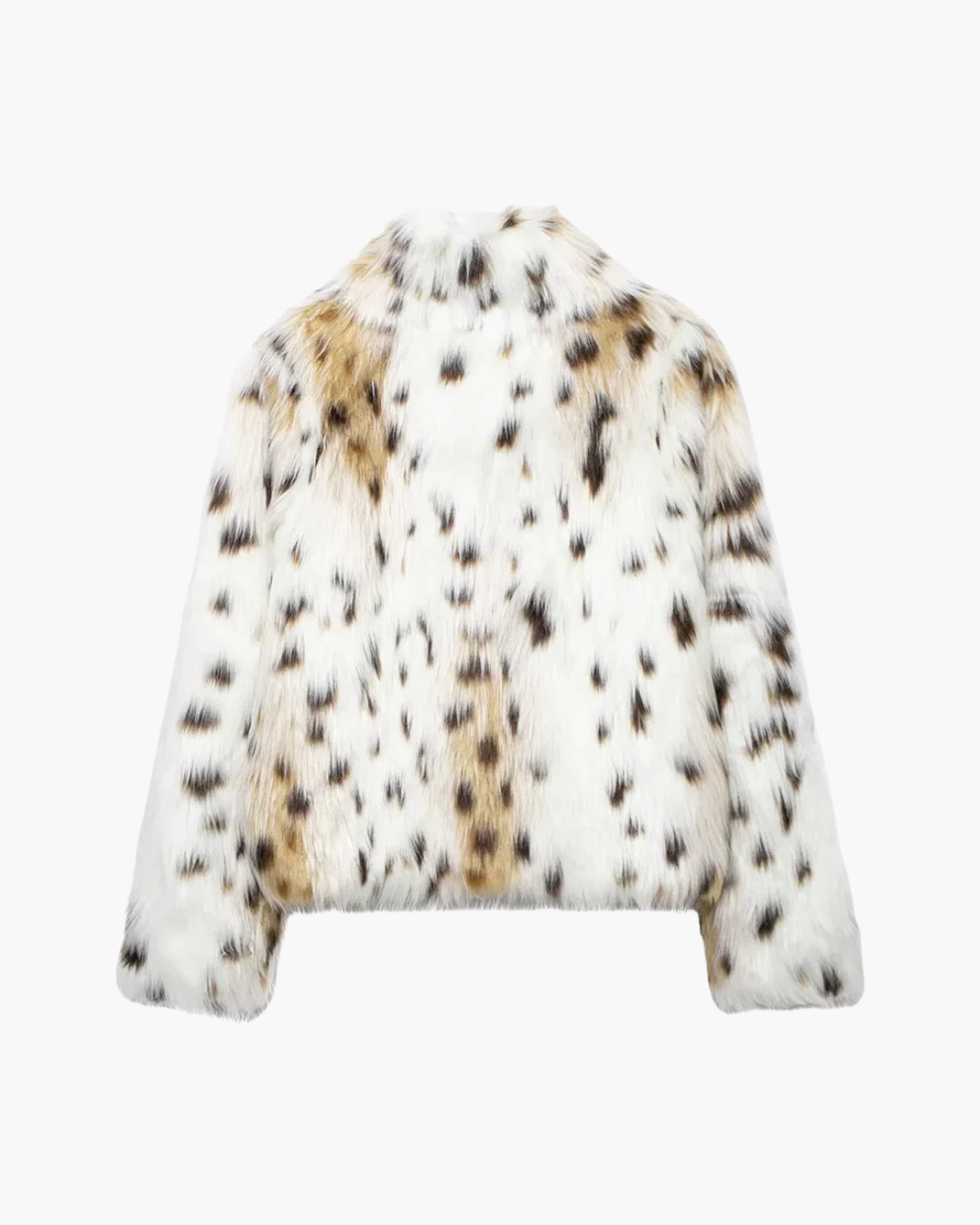 Korte Warme Diervriendelijke Bont Jas Met Panterprint voor Dames