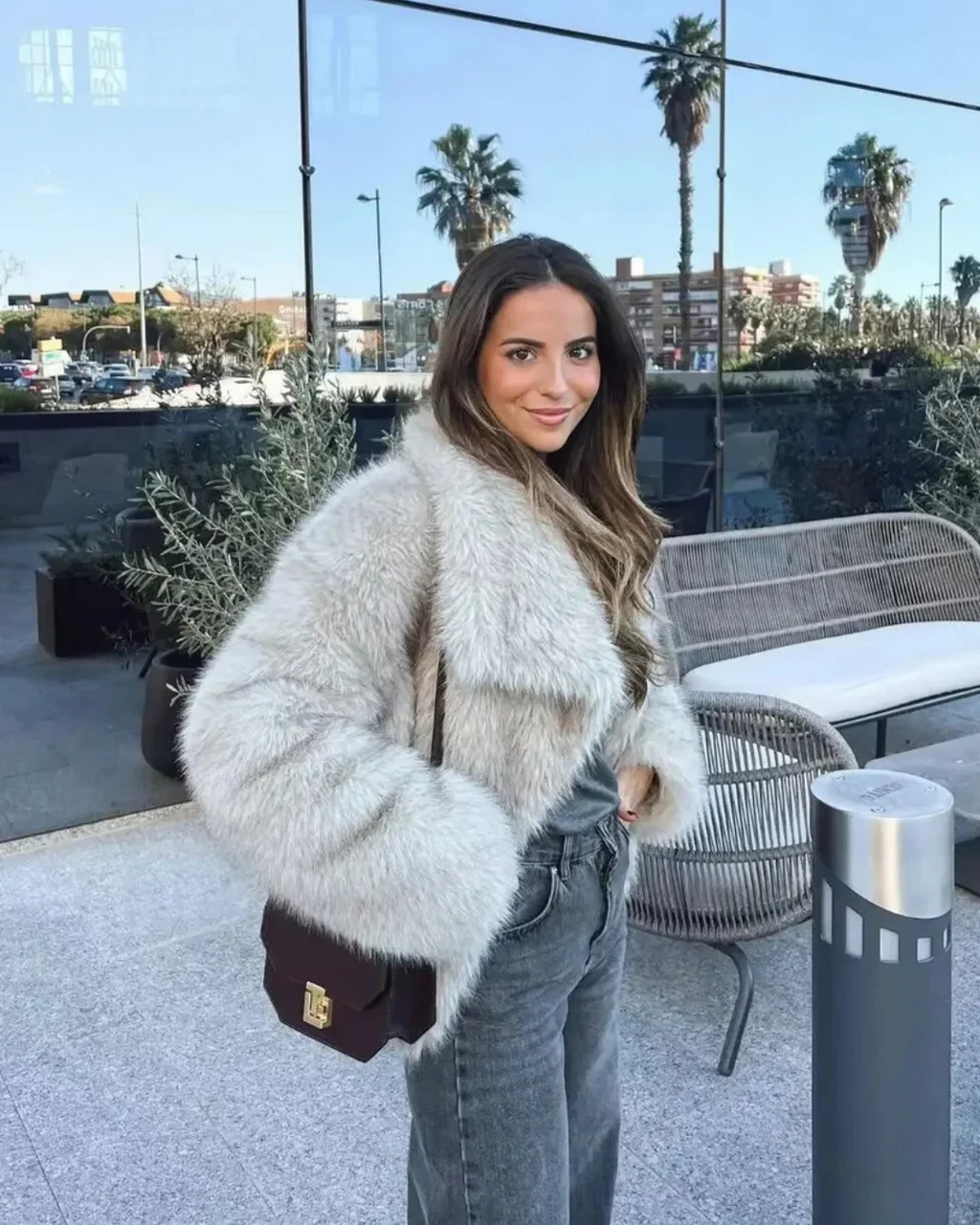 Oversized Warme Diervriendelijke Bonten Jas voor Dames