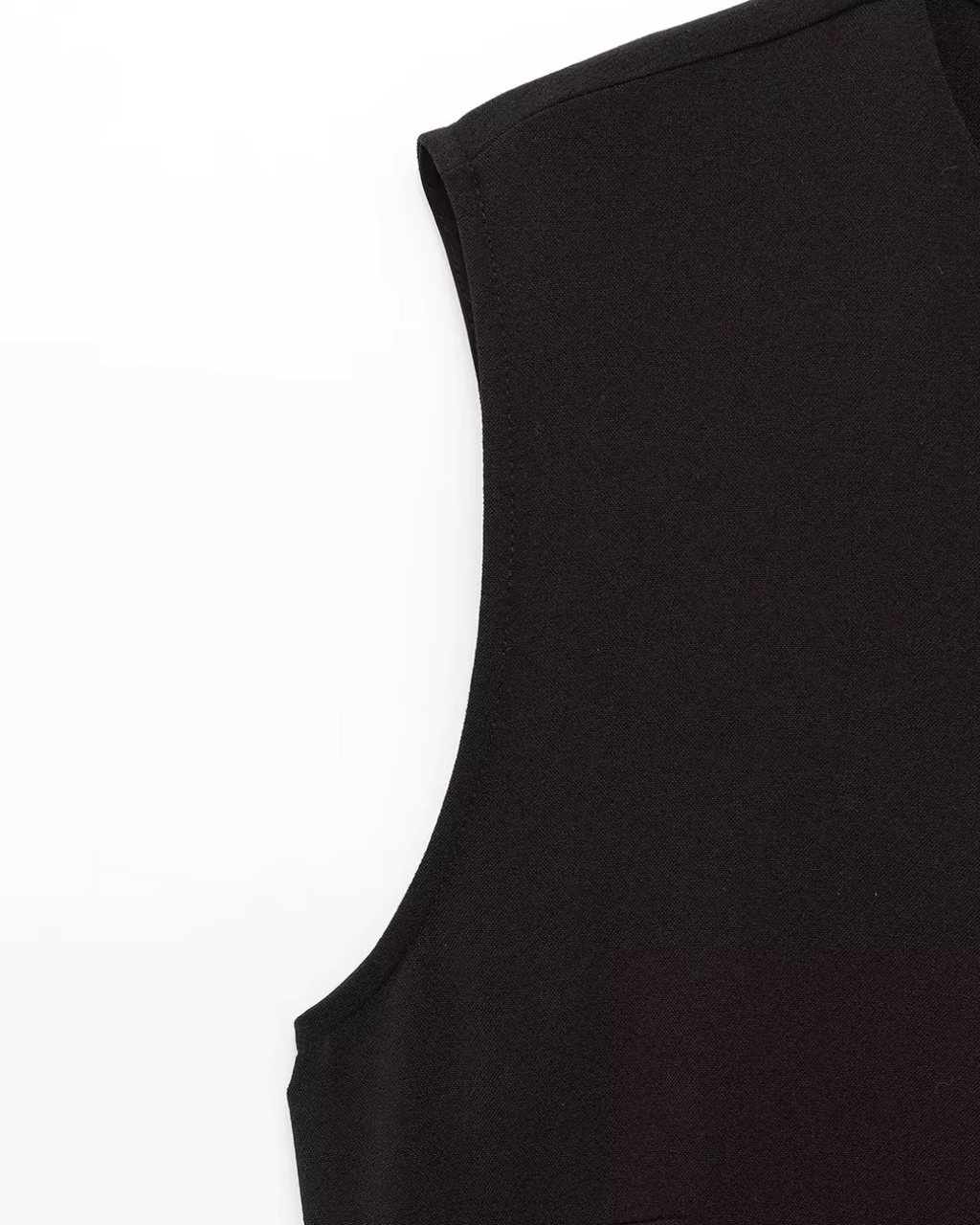 Zwarte Slanke Midi Jurk met Riem en Split voor Dames