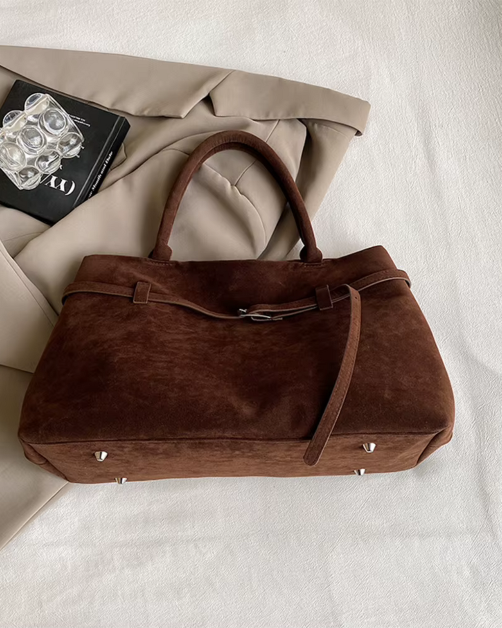 Vintage Suède Grote Capaciteit Draagtas Effen Kleur Voor Werk en Reizen