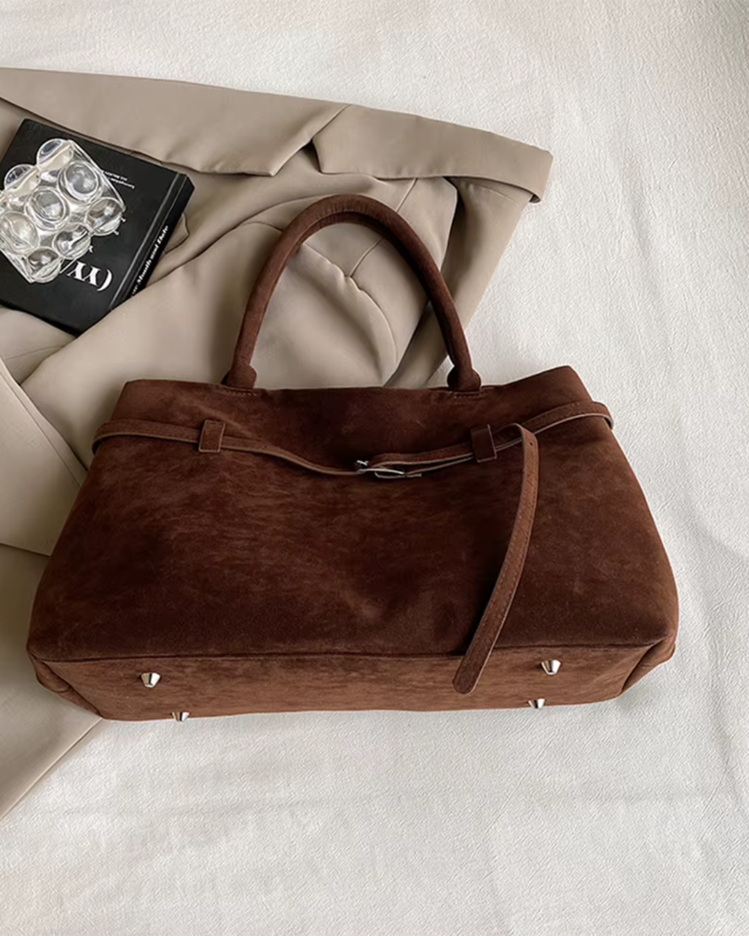 Vintage Suède Grote Capaciteit Draagtas Effen Kleur Voor Werk en Reizen