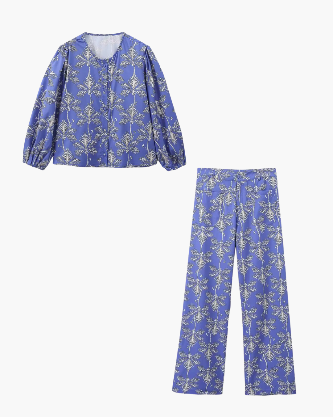 Elegante Luchtige Comfortabele Blauwe Bloemen Set voor Dames