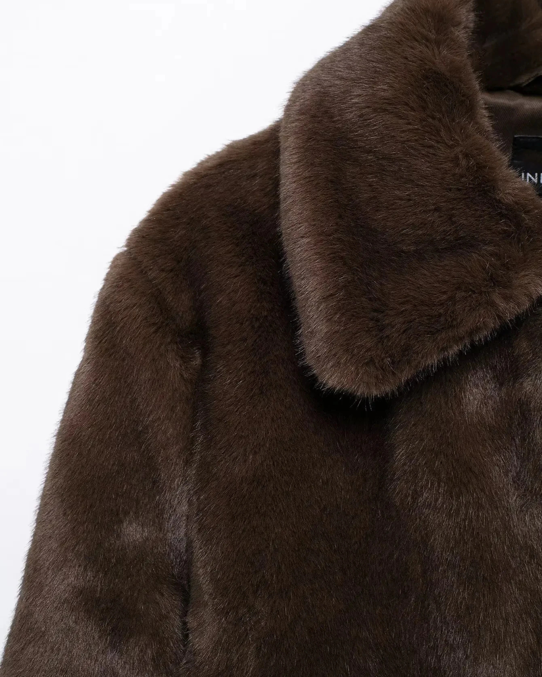 Retro Korte Bruine Bont Jas met Revers & Lange Mouw voor Dames