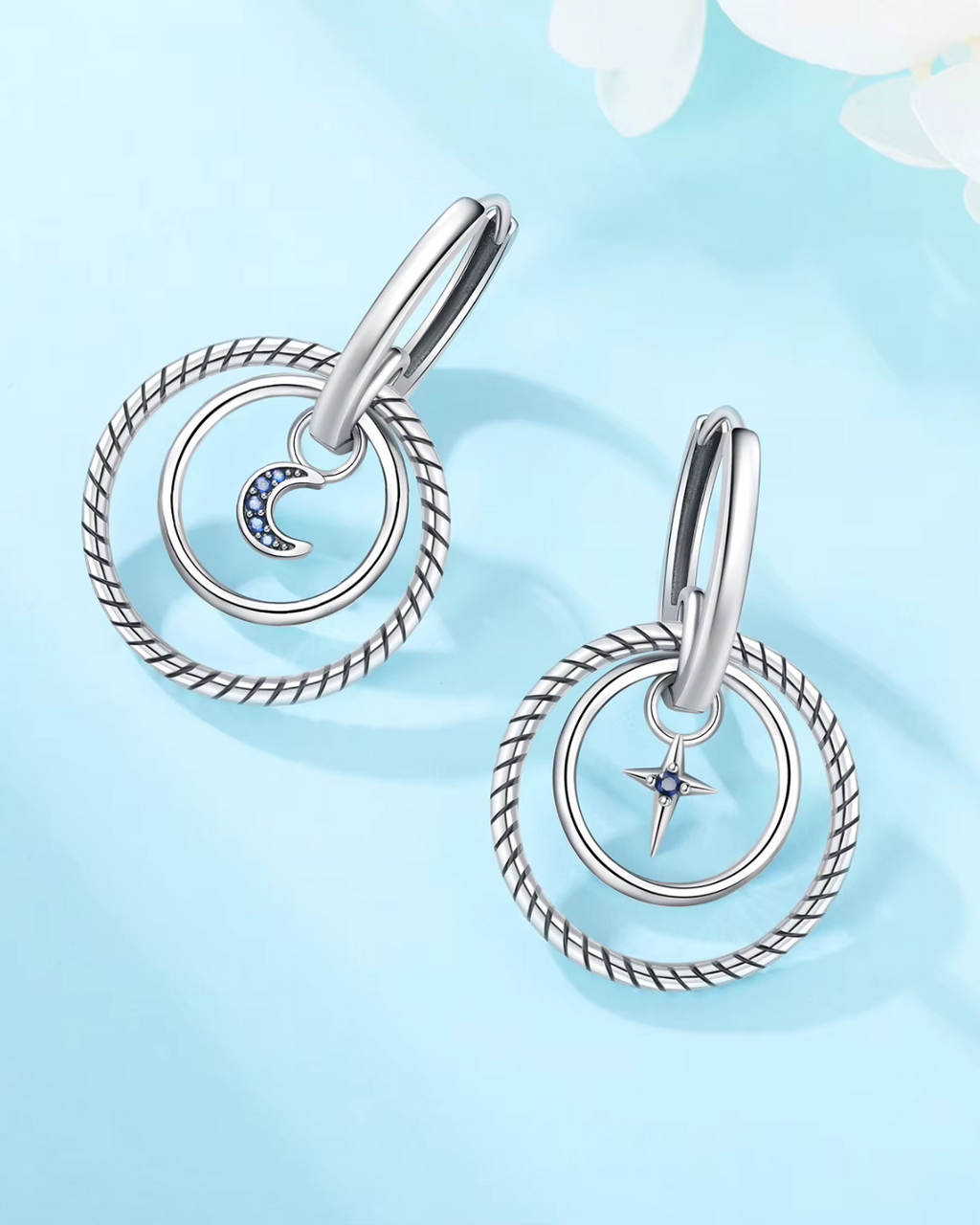 925 Sterling Zilveren Maan en Ster Oorhangers voor Dames