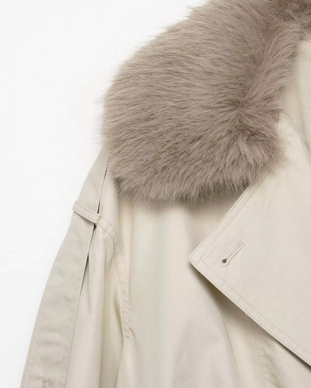 Korte Herfst Trenchcoat met Bontkraag voor Dames