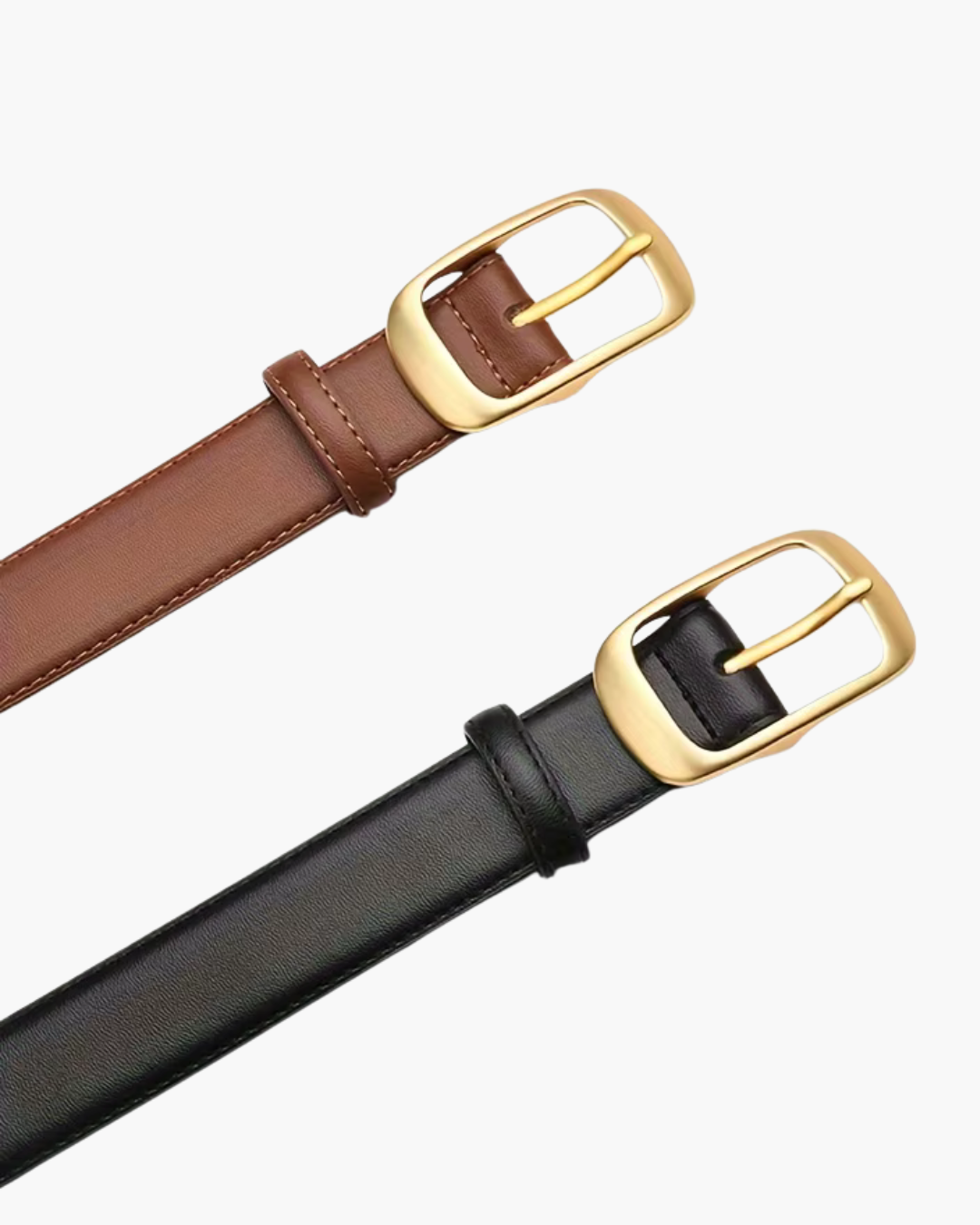 Leren Riem met Rechthoekige Mat Gouden Gesp Voor Dames