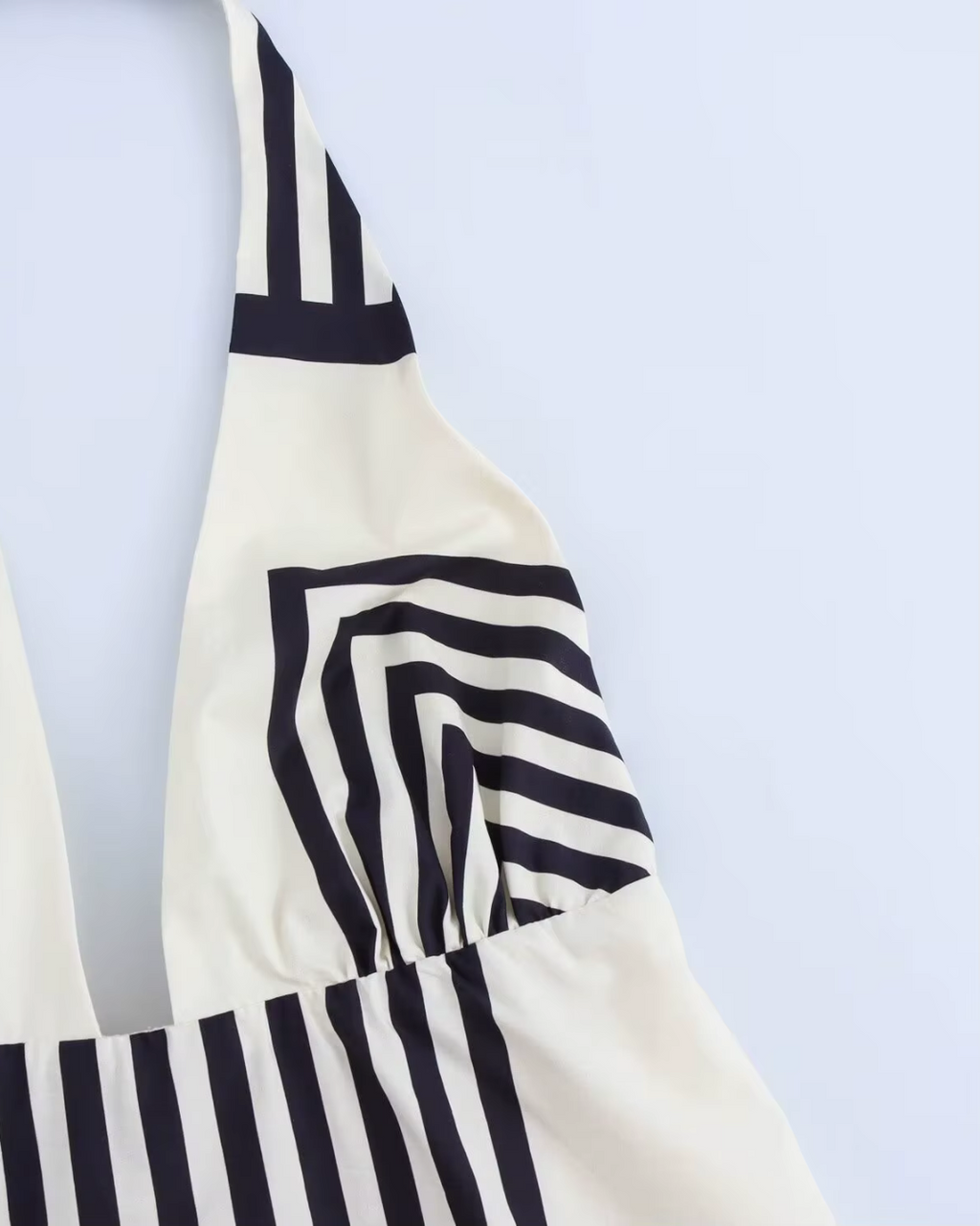 Lange Gestreepte Zomerjurk met V Hals en Rits voor Dames