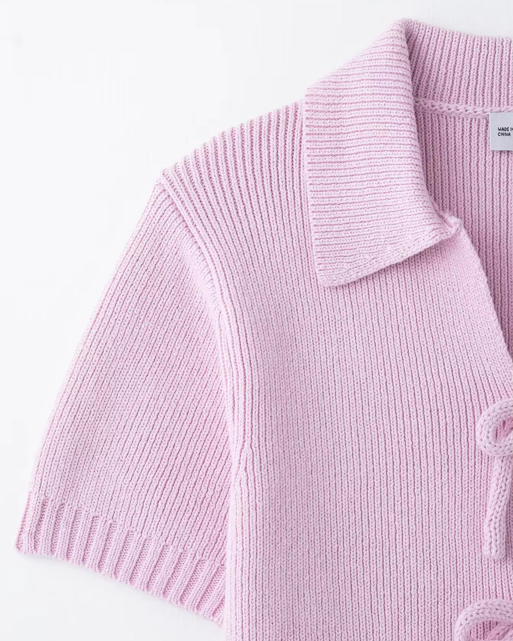 Gebreide Korte Top met Strik en Revers voor Dames