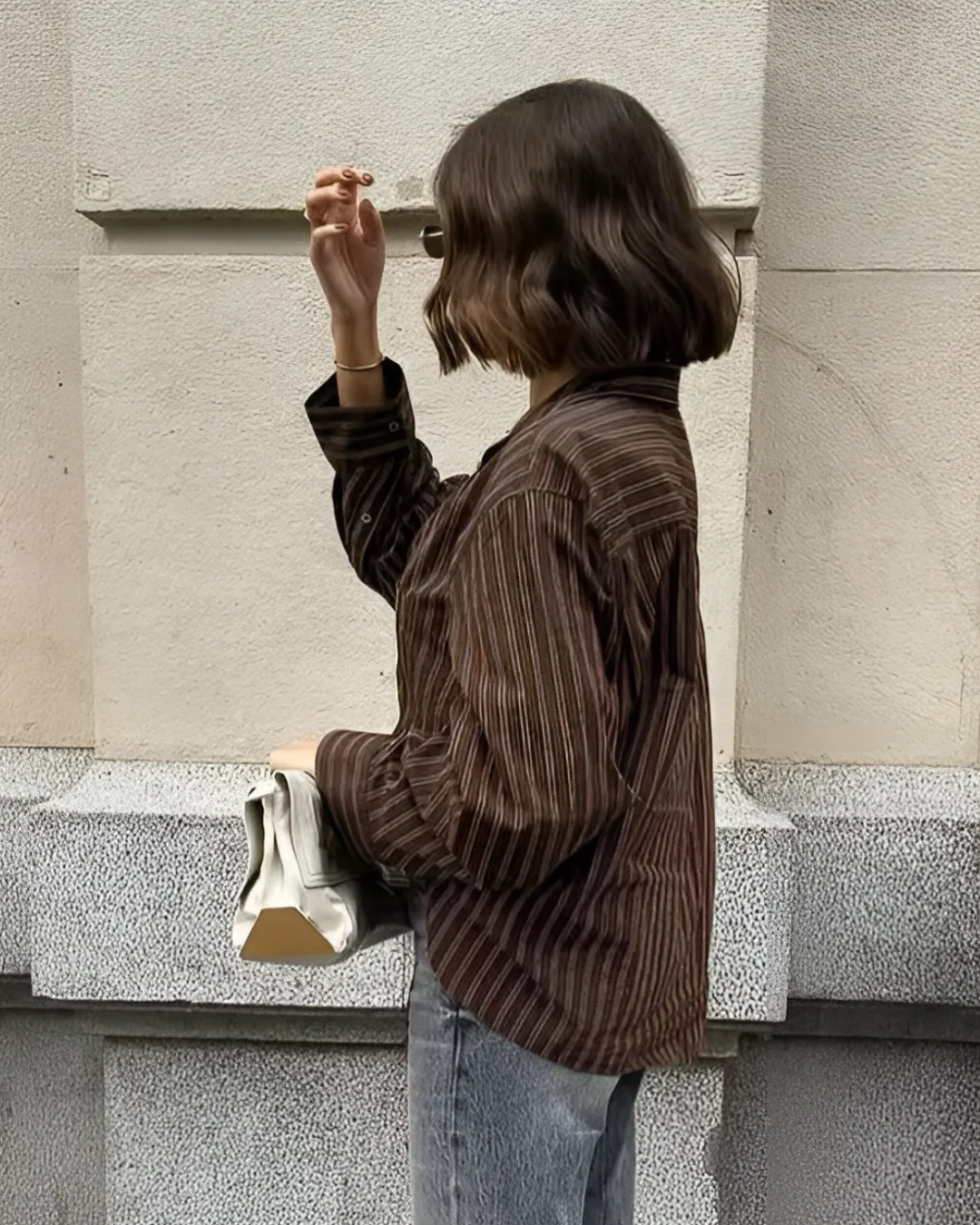 Bruin Gestreept Overhemd met Vleermuismouwen voor Dames