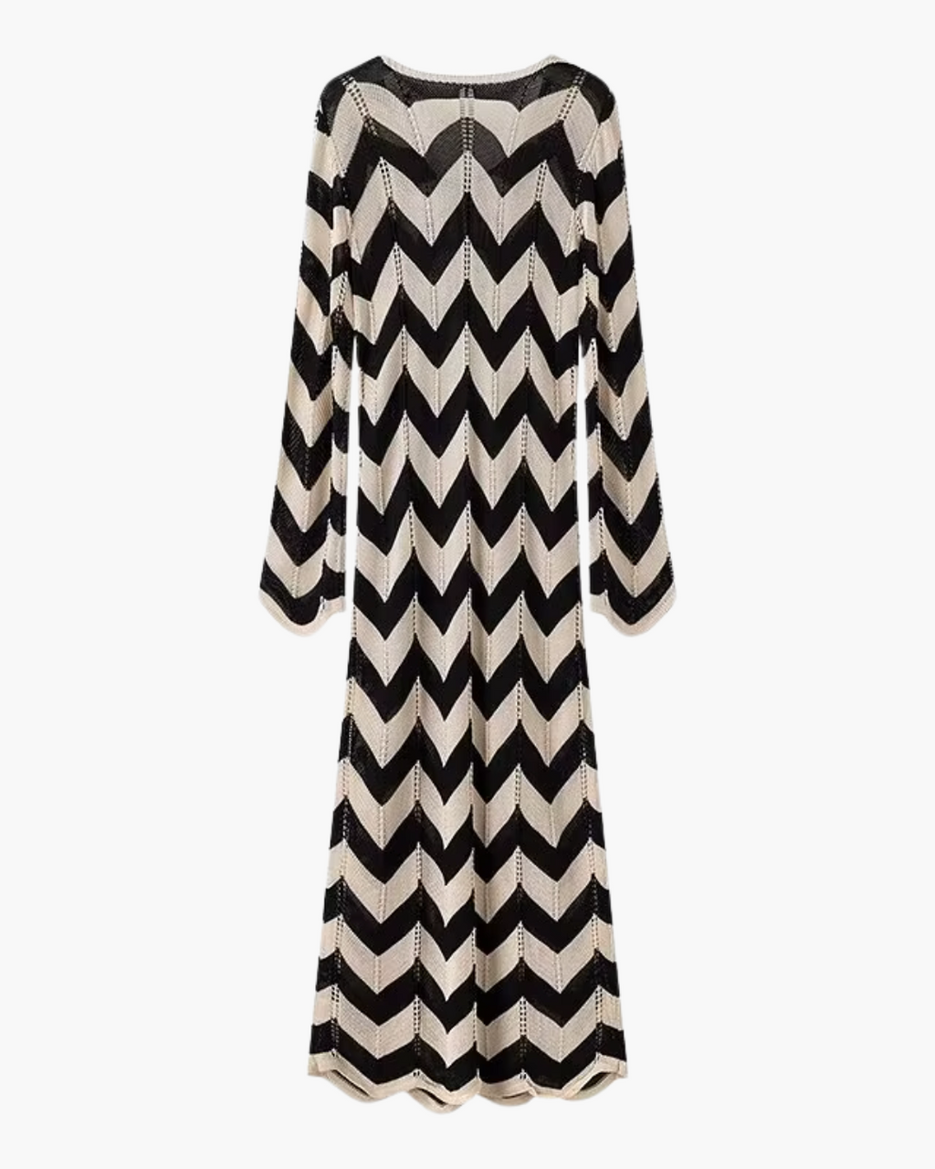 Zwarte Jurk met Golvende Streep-Hals en Kant voor Dames