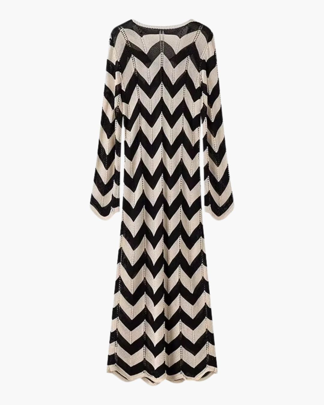 Zwarte Jurk met Golvende Streep-Hals en Kant voor Dames