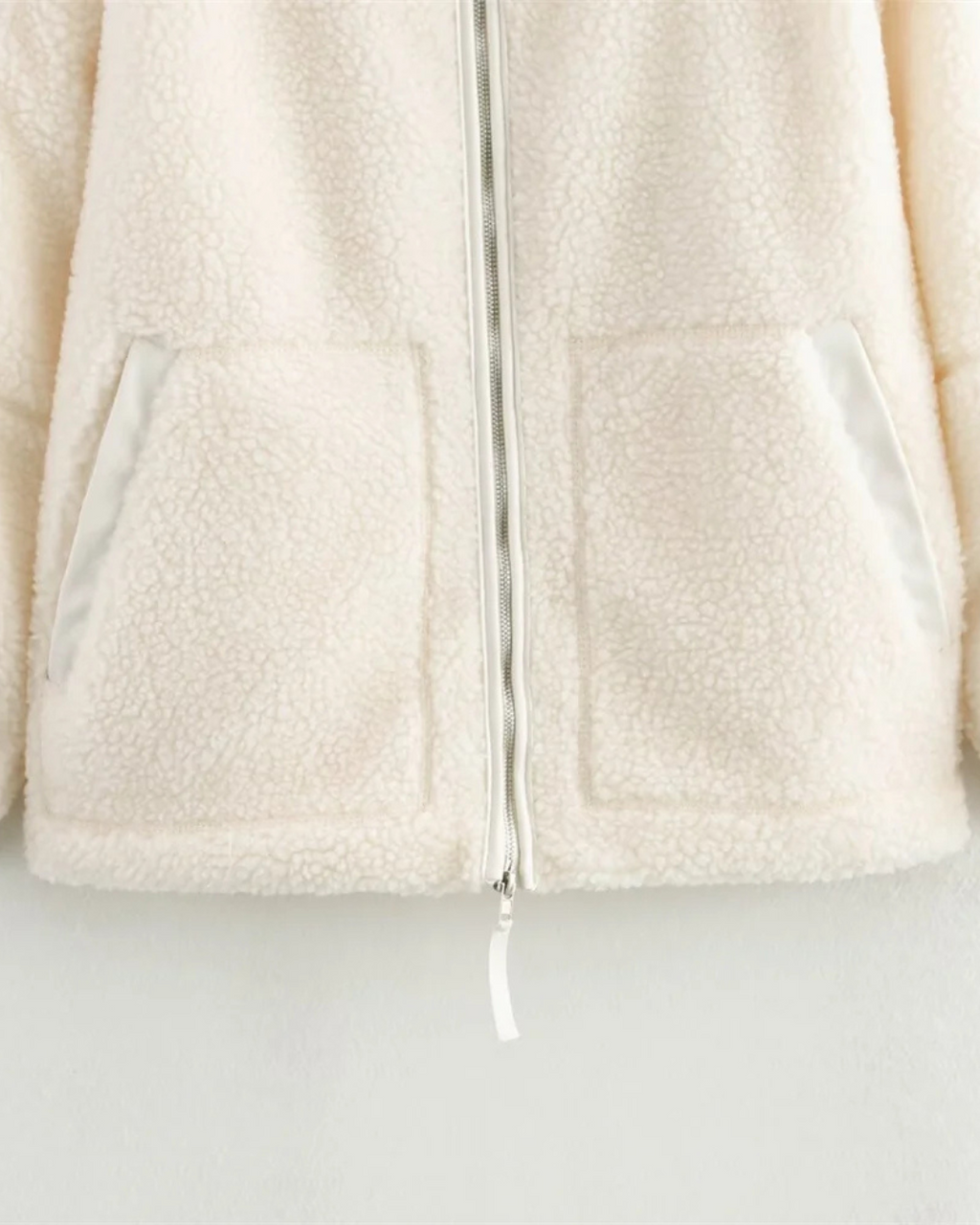 Effen Oversized Teddy Fleece Jas met O-hals voor Dames