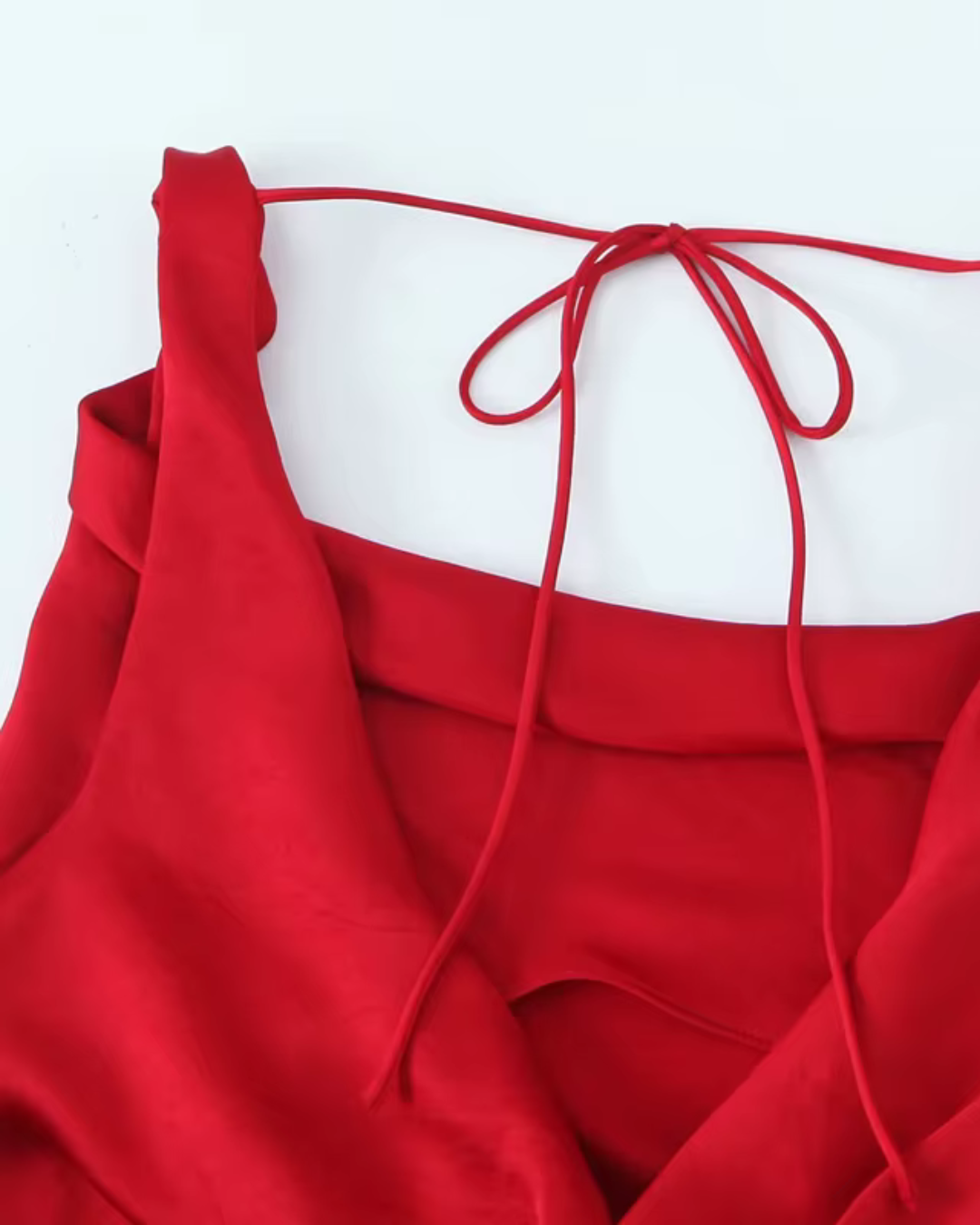 Rode Satijnen Lange Jurk met Spaghetti Bandjes en Open Rug voor Dames