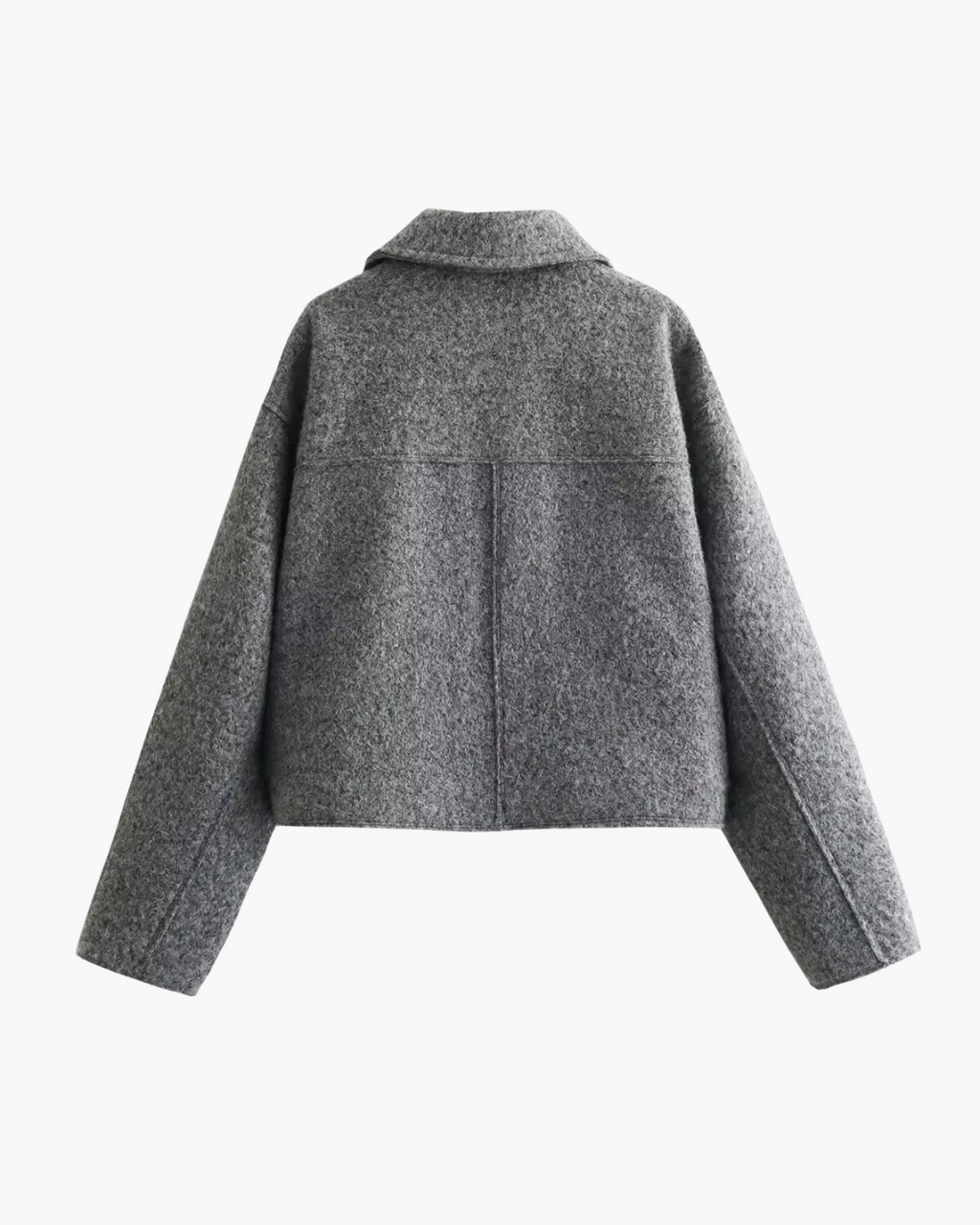 Grijze Tweed Cropped Bomberjack met Grote Zakken voor Dames