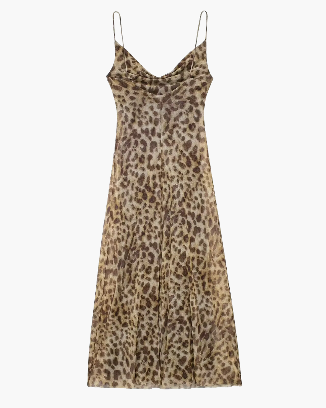 Vintage geïnspireerde dames maxi jurk met panterprint en een elegante open rug