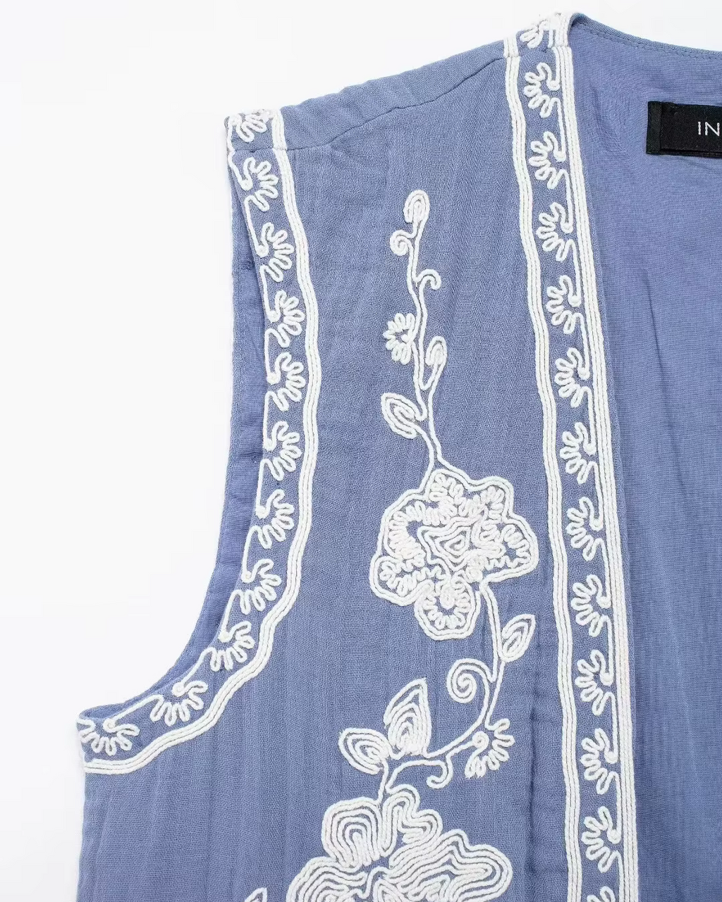 Vintage Mouwloos Vest met V-Hals en Bloemen Borduurwerk Dames