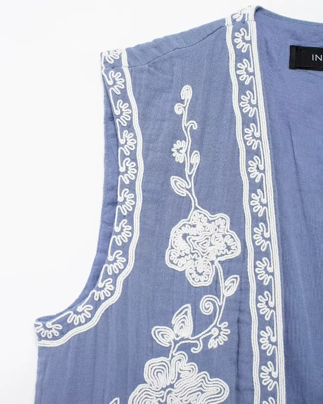 Vintage Mouwloos Vest met V-Hals en Bloemen Borduurwerk Dames