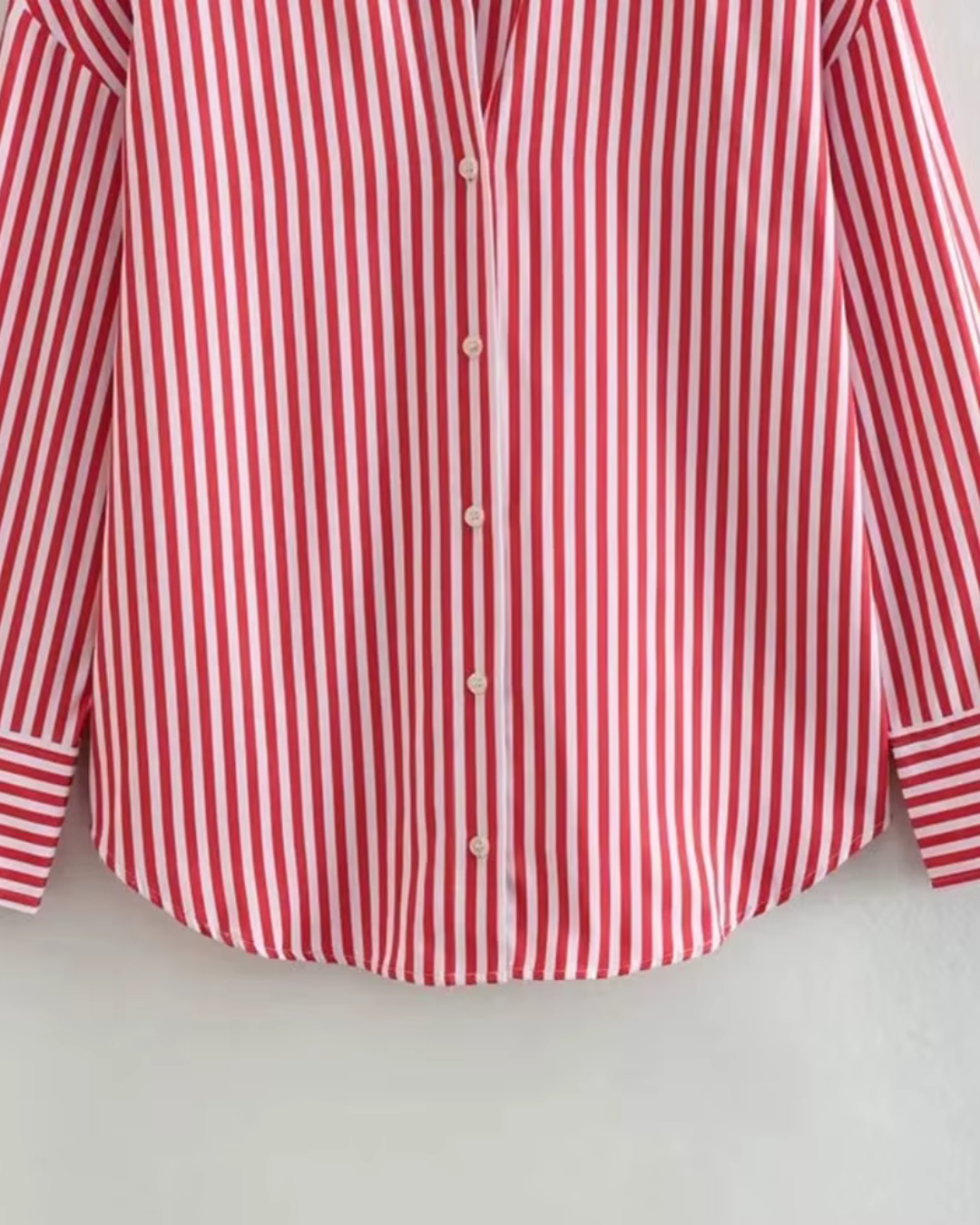 Rode Gestreepte Oversized Popeline Blouse Voor Dames