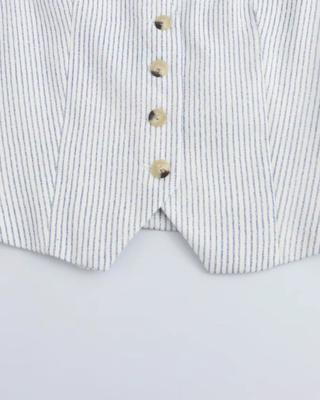 Gestreept Kort Vest met V-Hals Voor Dames