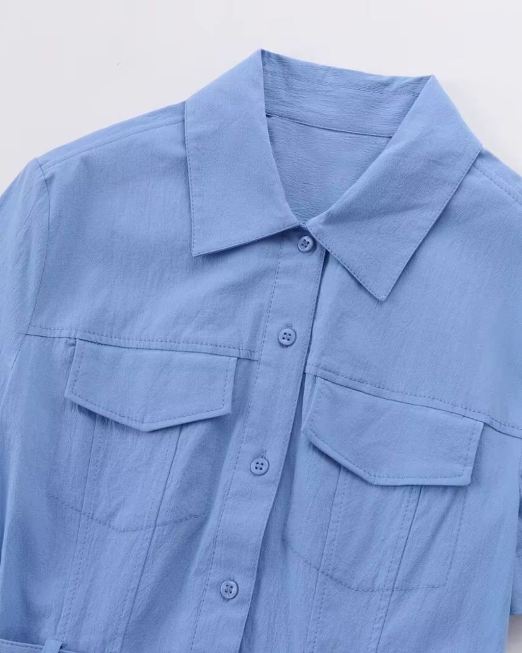 Lange Maxi Jurk met Kraag en Borstzakken met Riempje voor Dames