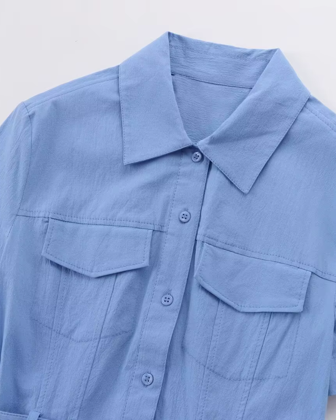 Lange Maxi Jurk met Kraag en Borstzakken met Riempje voor Dames