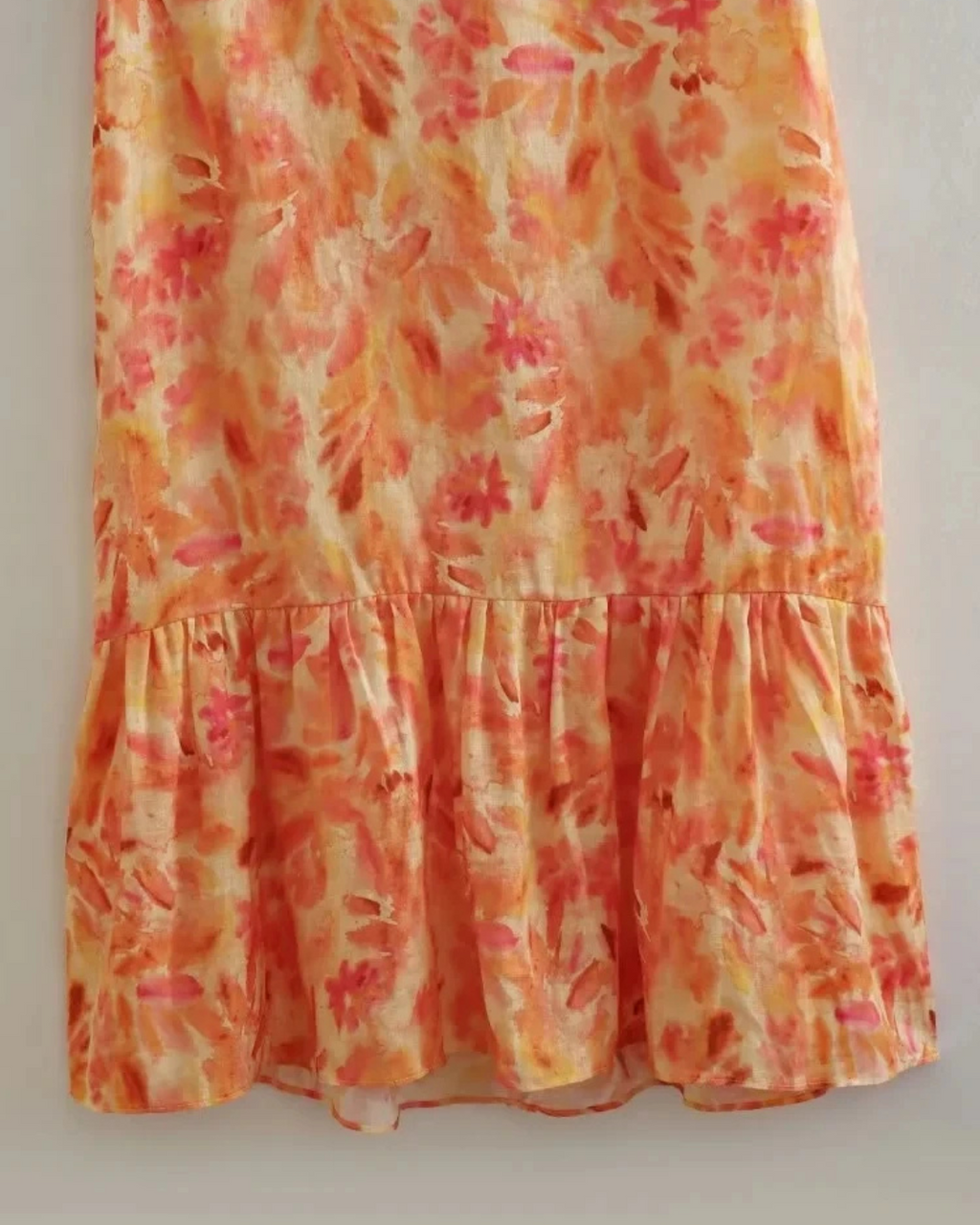 Oranje Backless Maxi Jurk met Ruche en Print voor Dames