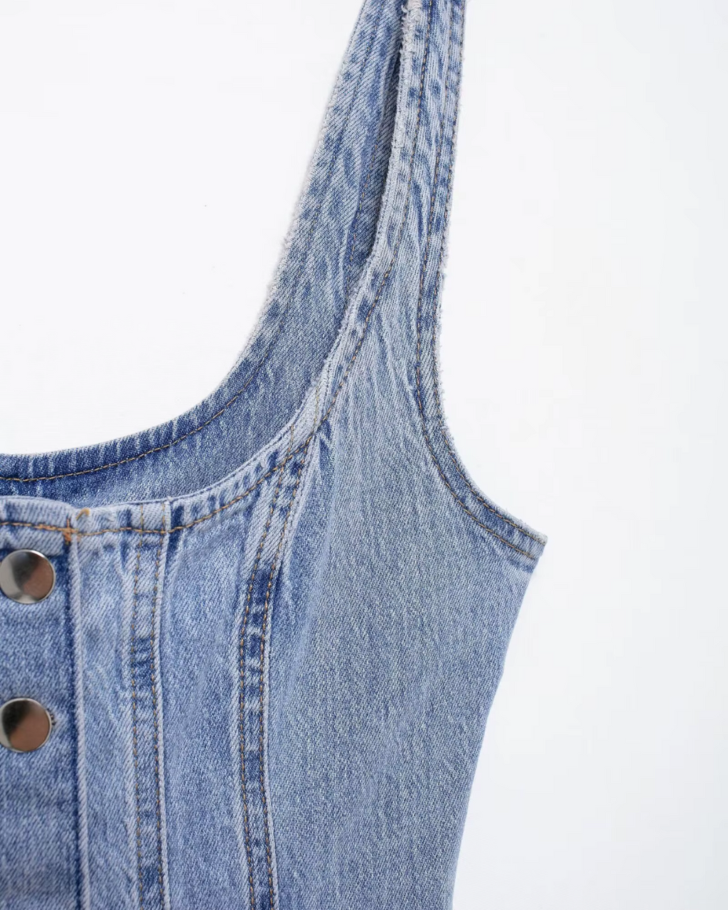 Denim Mouwloze Lange Jurk met Knoopsluiting voor Dames