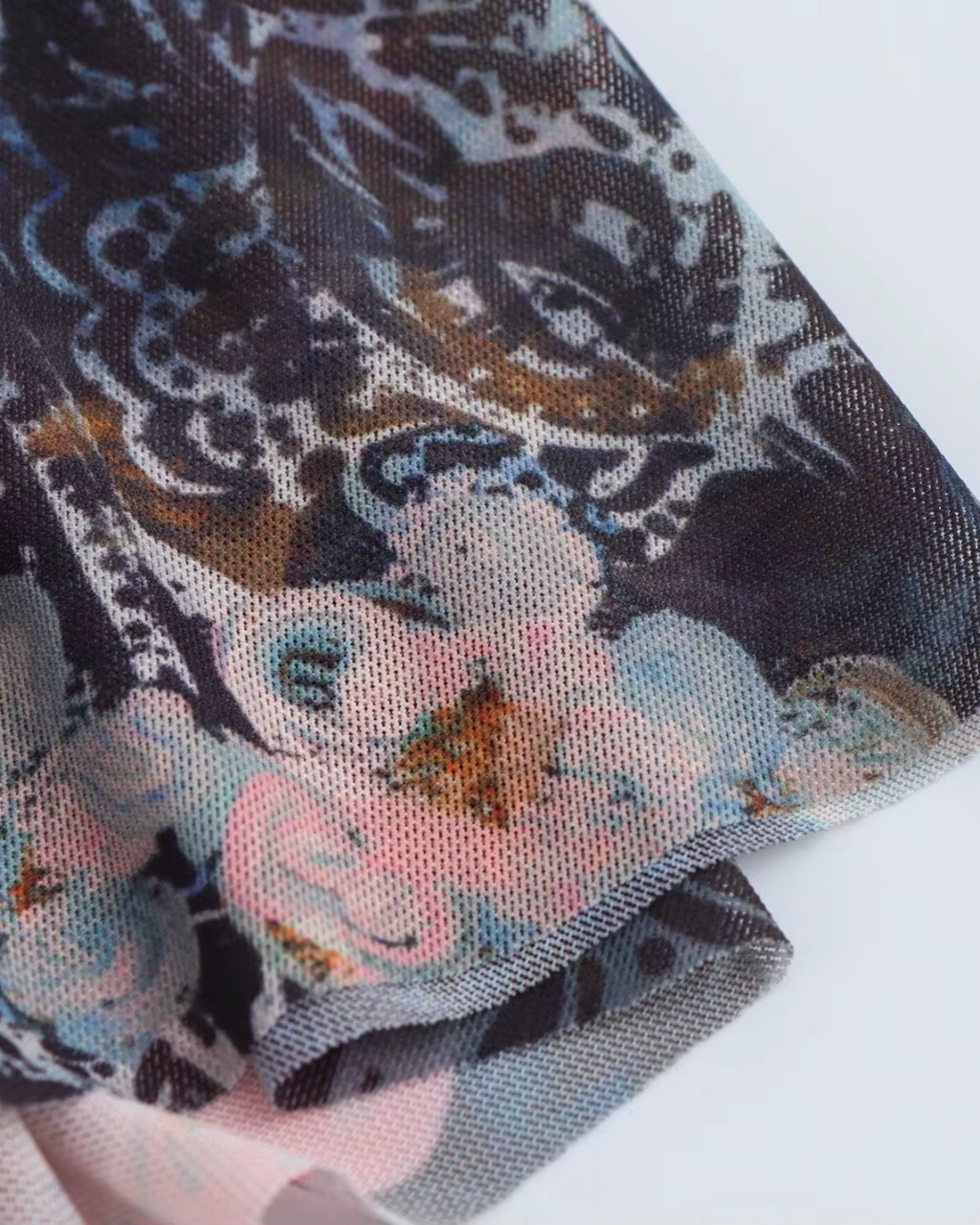 Asymmetrisch Blote Schouder Tule Maxi Jurk met Bloemenprint voor Dames