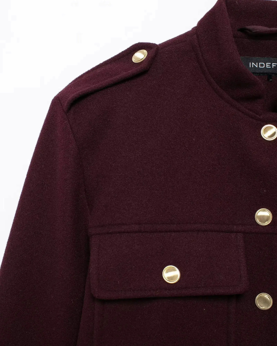 Bordeaux Rode Streetstyle Jas met Revers en Zakken voor Dames