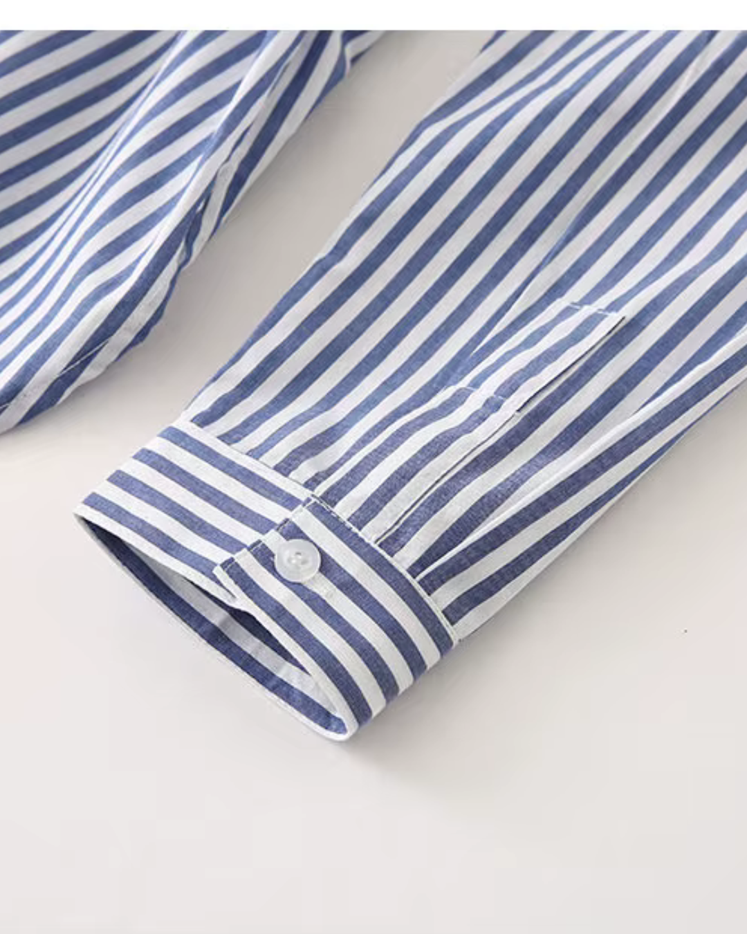 Blauw-Wit Verticaal Gestreept V-Hals Shirt Lente Herfst