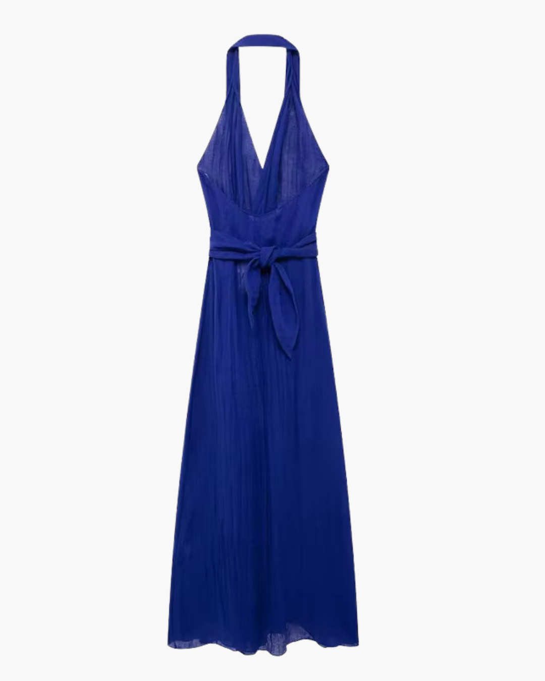 Blauwe Halter Lange Maxi Jurk met Open Rug voor Dames