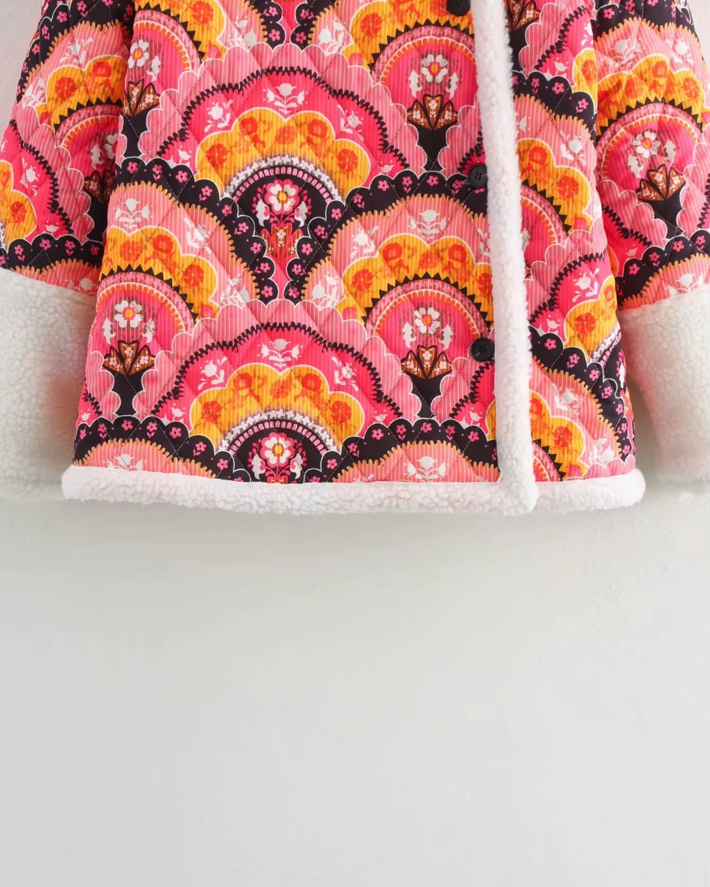 Vintage Lamswool Winterjas met Retro Print voor Dames