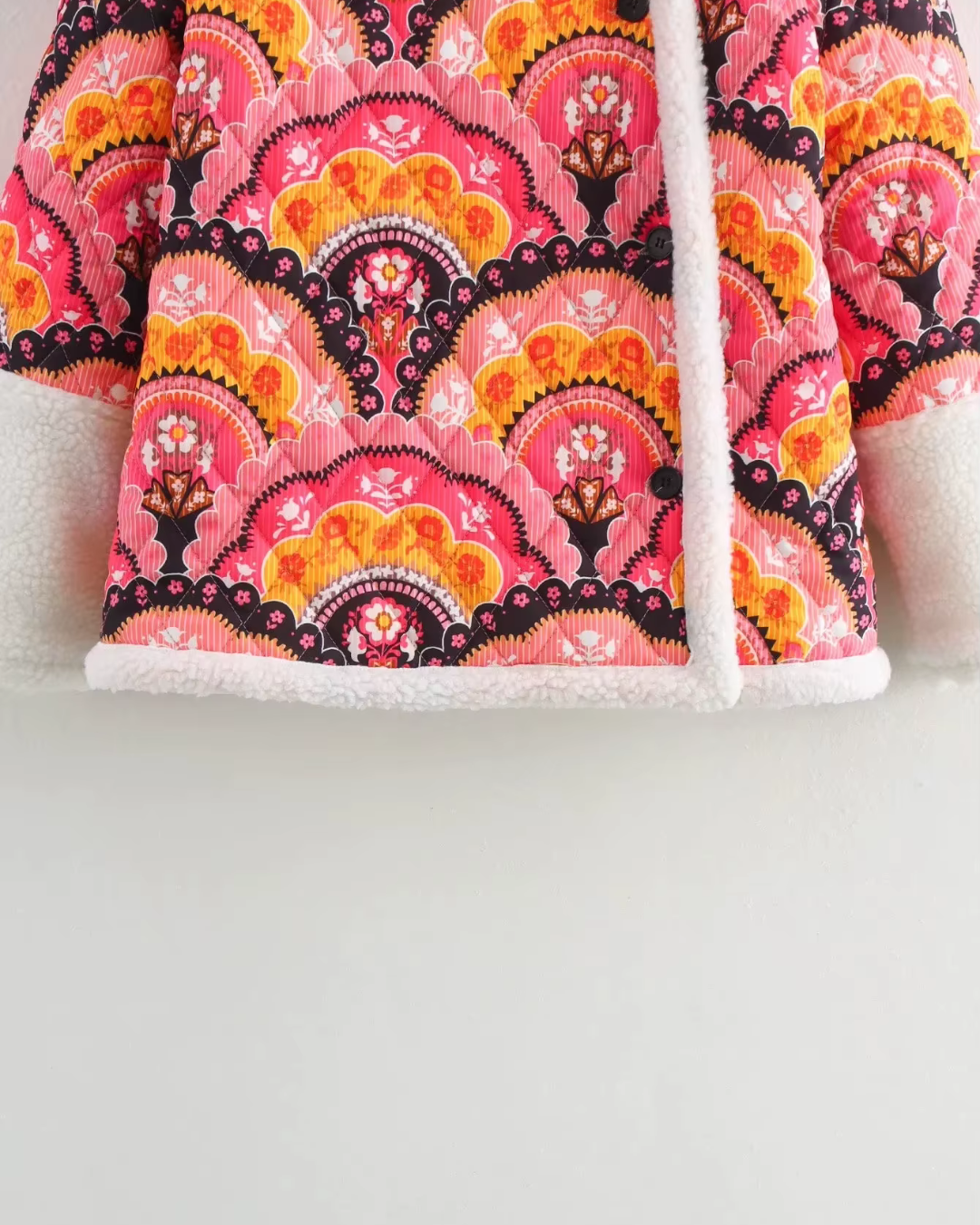 Vintage Lamswool Winterjas met Retro Print voor Dames