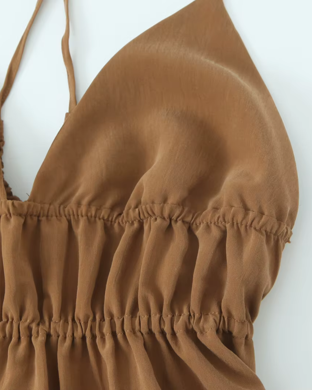 Bruine Zomerse Rimpel Sling Midi Jurk met V-hals voor Dames