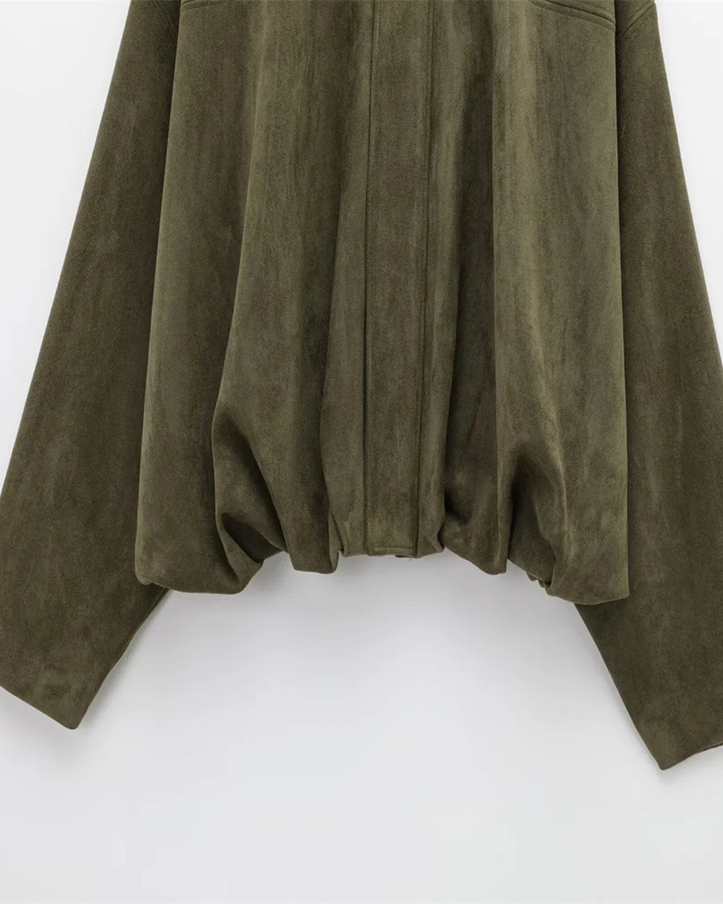 Stijlvolle Olijfgroen Faux Suede Jas met Kraag voor Dames