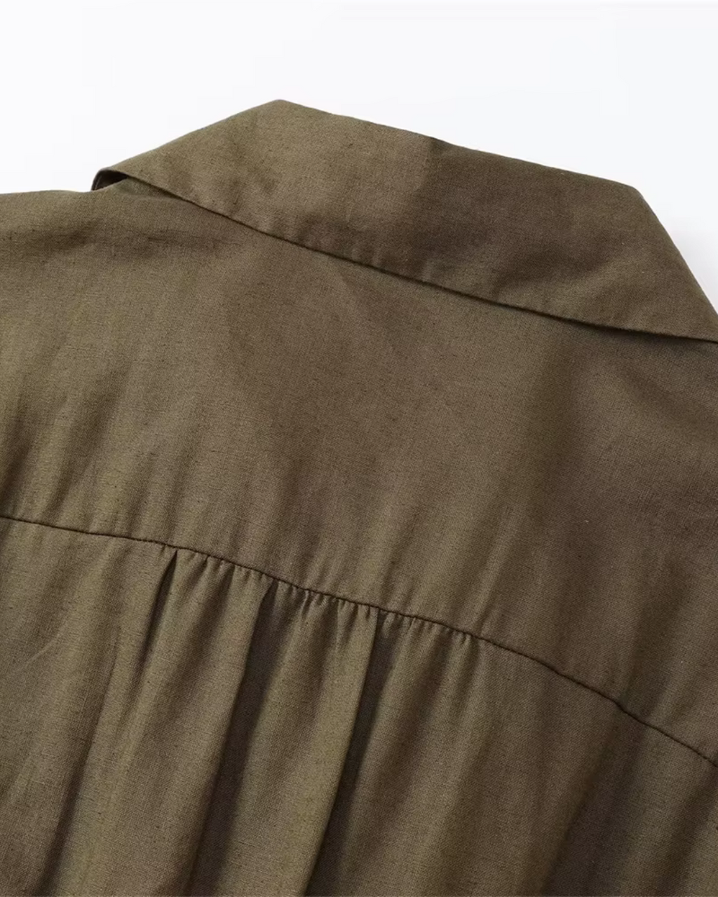 Leger Groene Linnen Mix Midi Jurk voor Dames