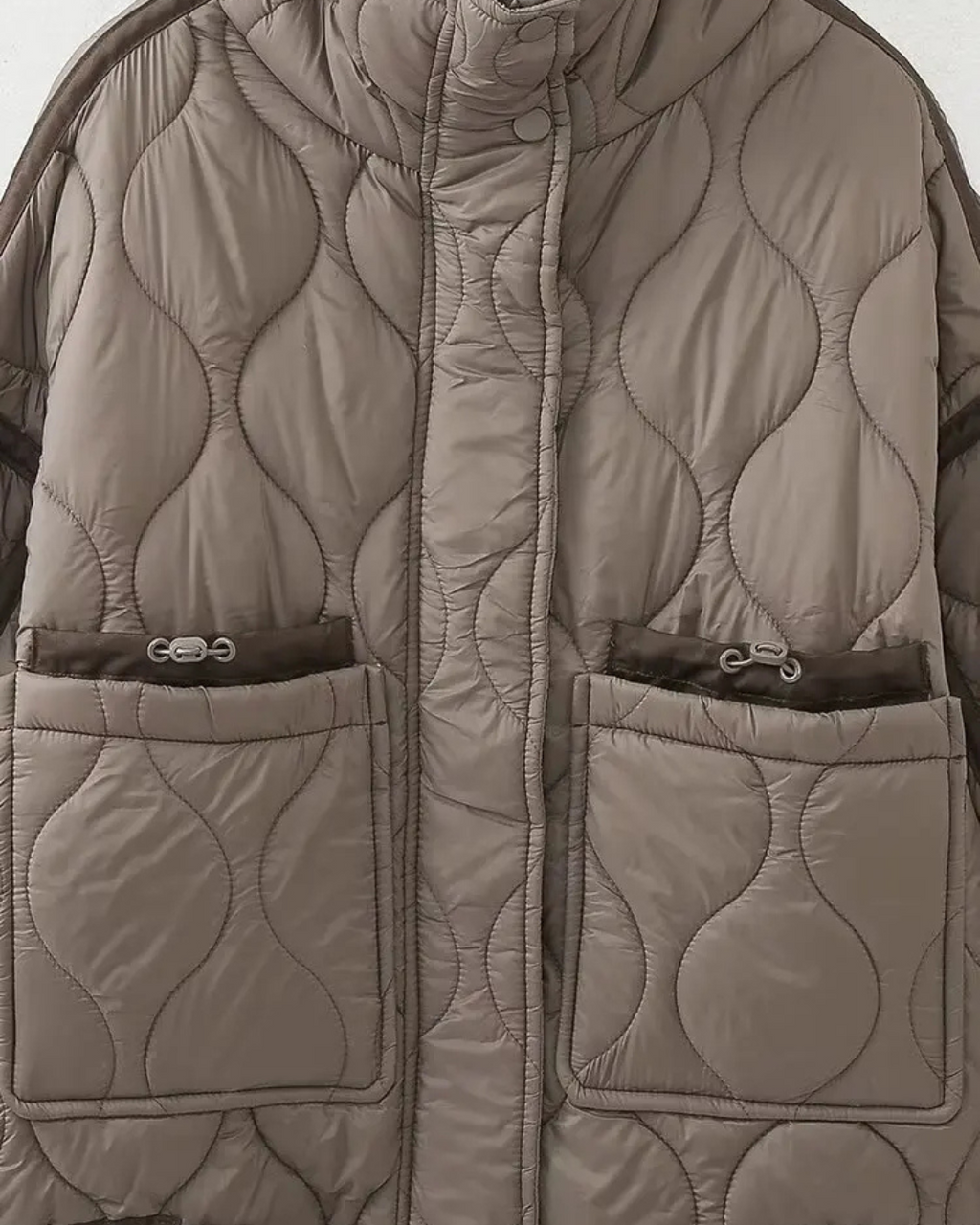 Katoenen Winterjas  met Trekkoord en Hoge Kraag voor Dames