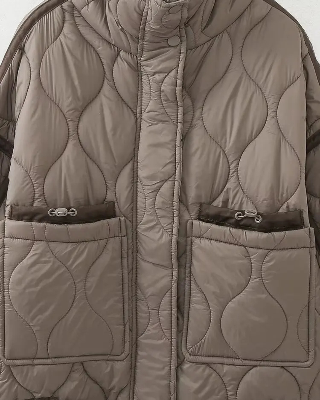 Katoenen Winterjas  met Trekkoord en Hoge Kraag voor Dames