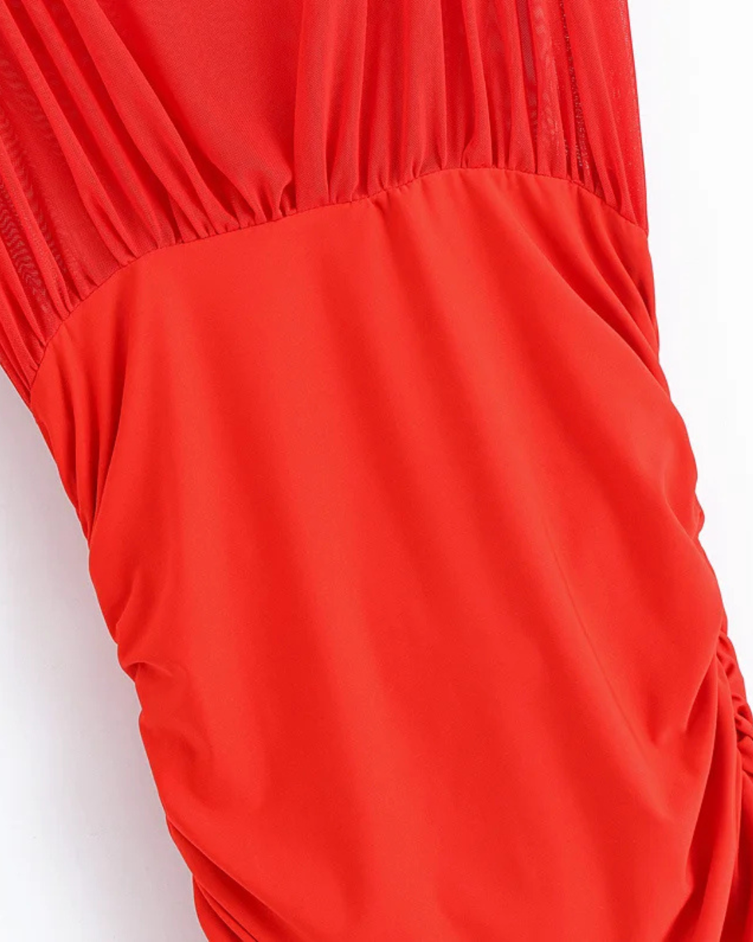 Rode Mouwloze Midi Jurk met Tule en Ritsdetail voor Dames