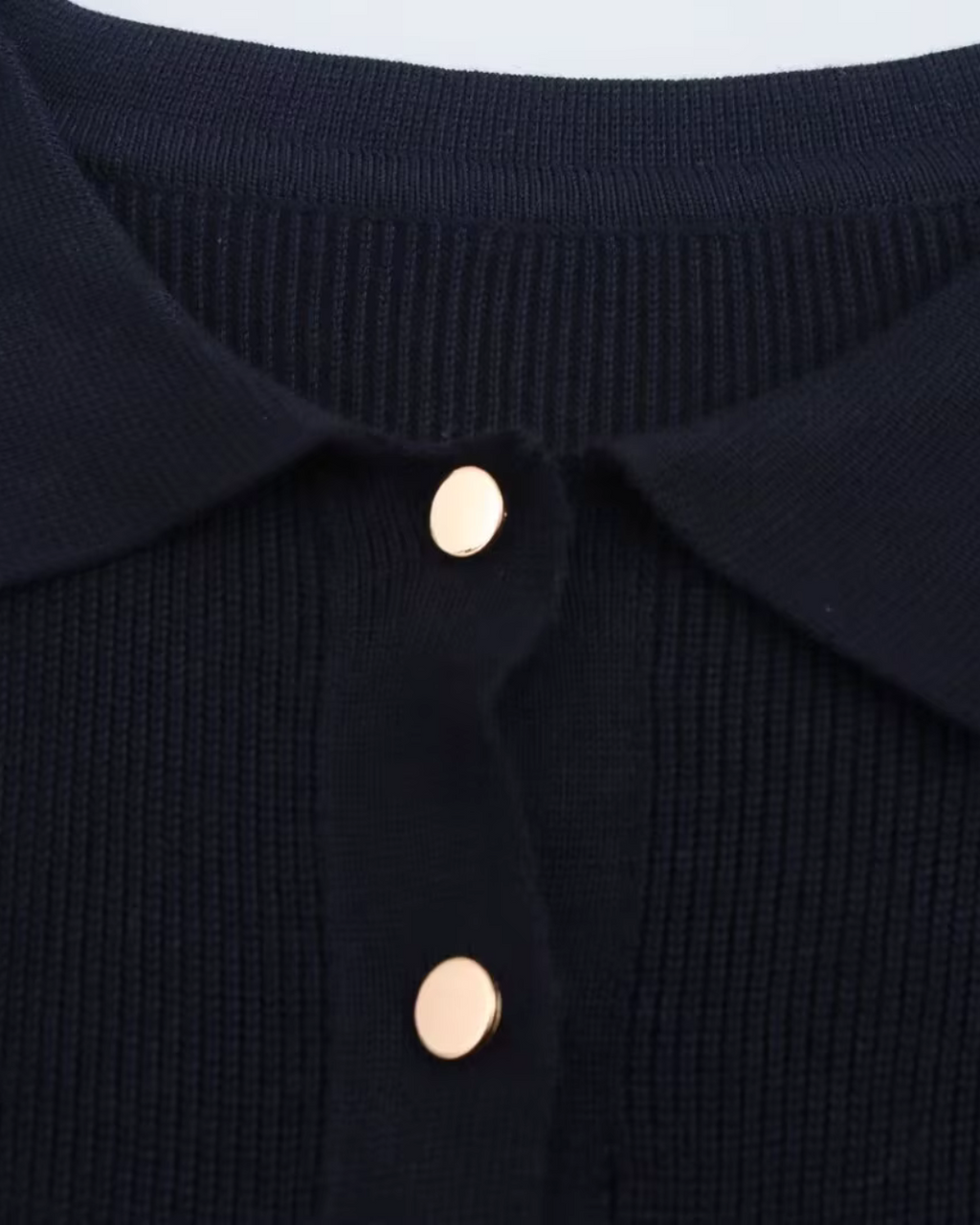 Marine Blauwe Wollen Jurk met Gouden Knopen voor Dames