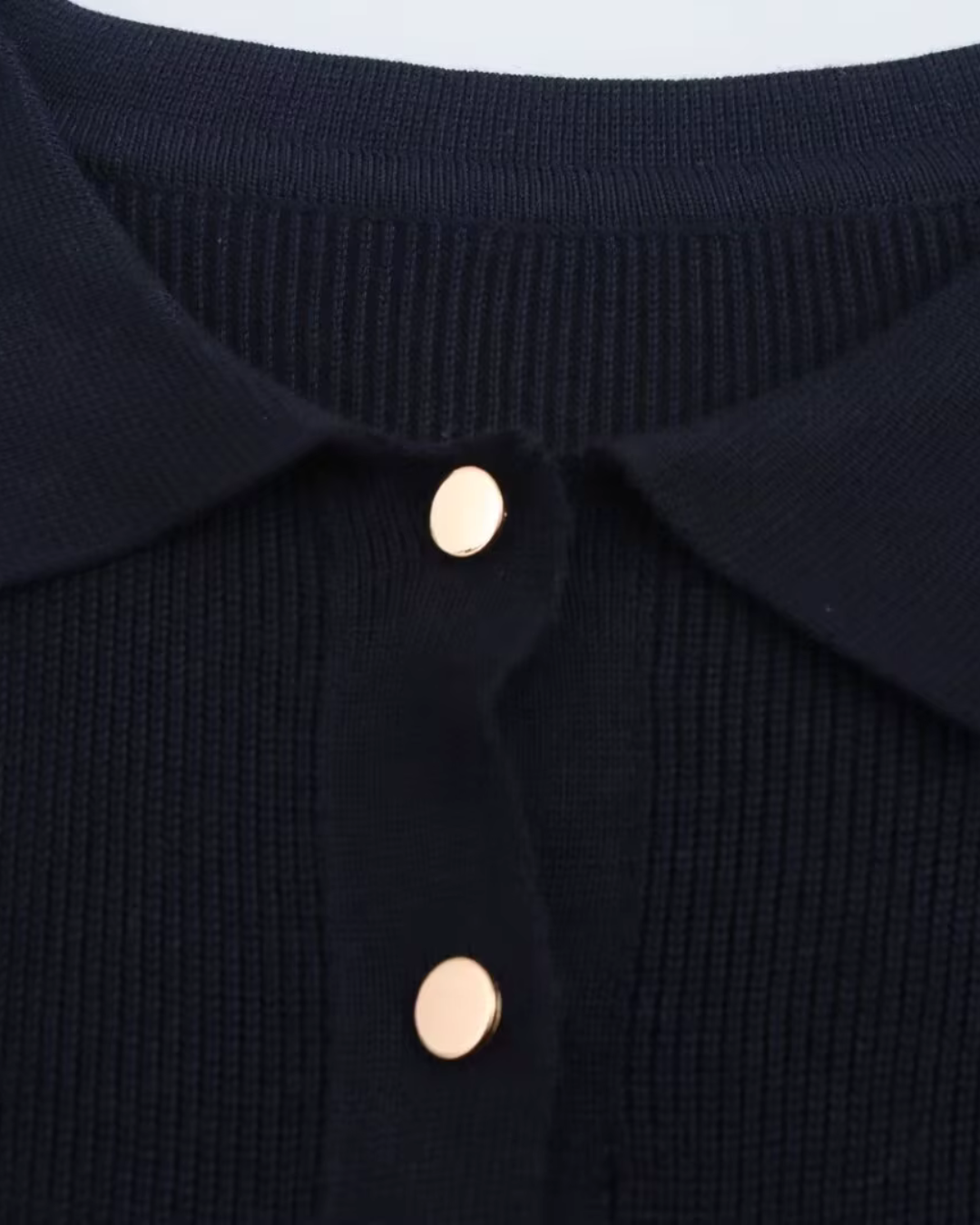 Marine Blauwe Wollen Jurk met Gouden Knopen voor Dames