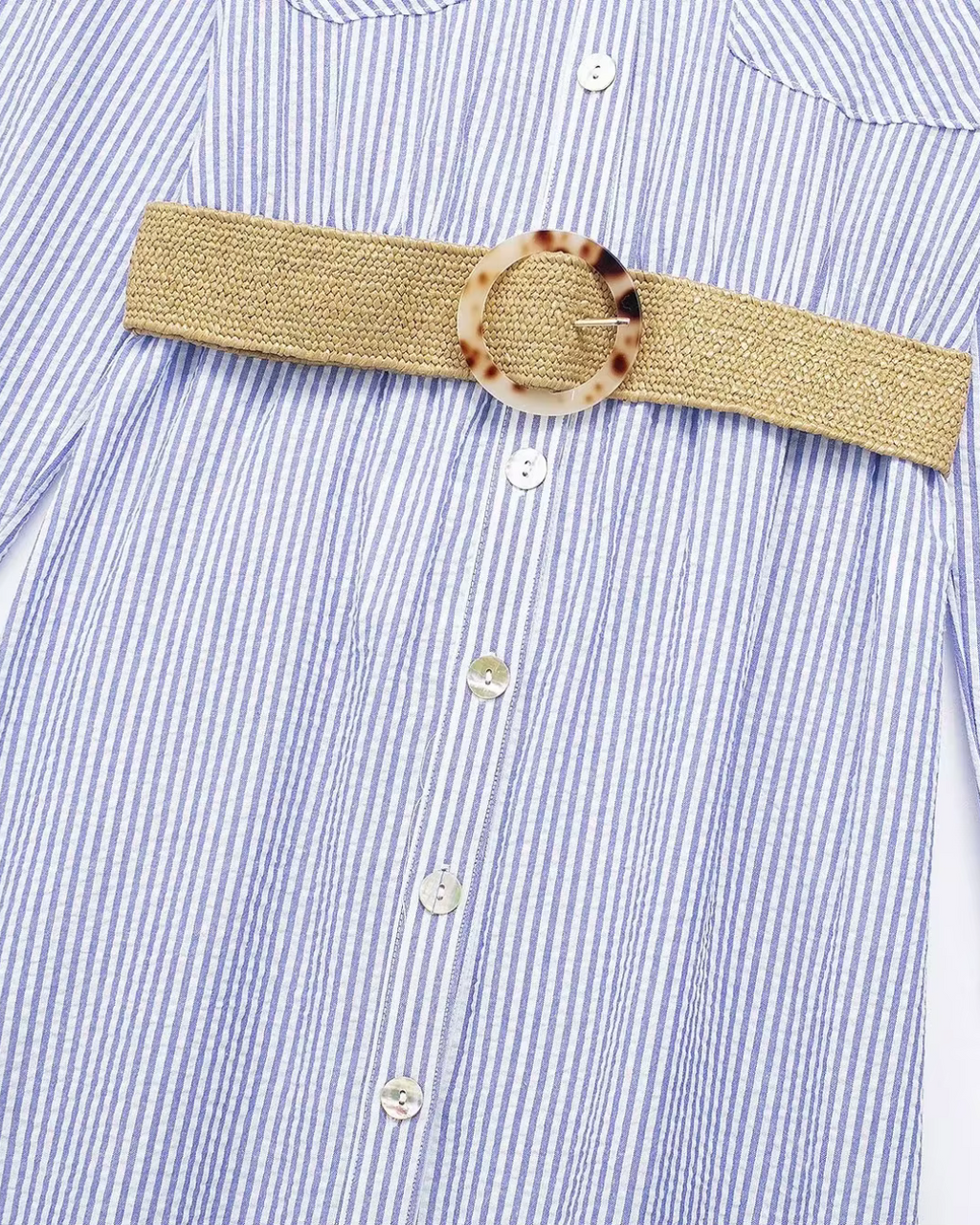 Blauw Gestreepte Shirt Jurk met Riem en Lange Mouwen voor Dames