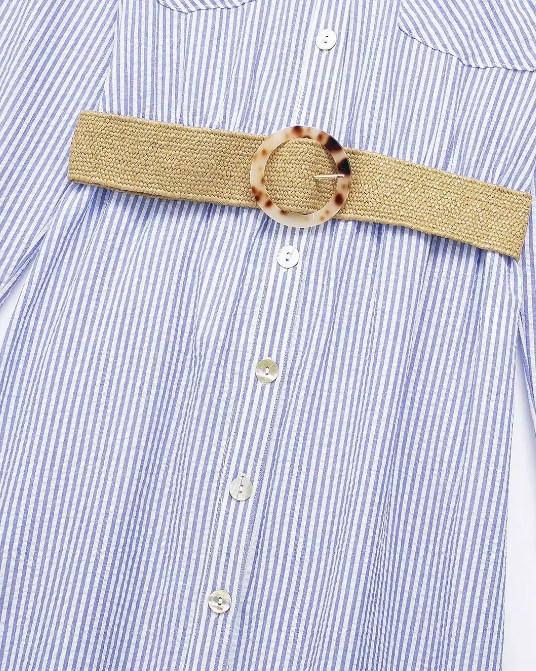 Blauw Gestreepte Shirt Jurk met Riem en Lange Mouwen voor Dames