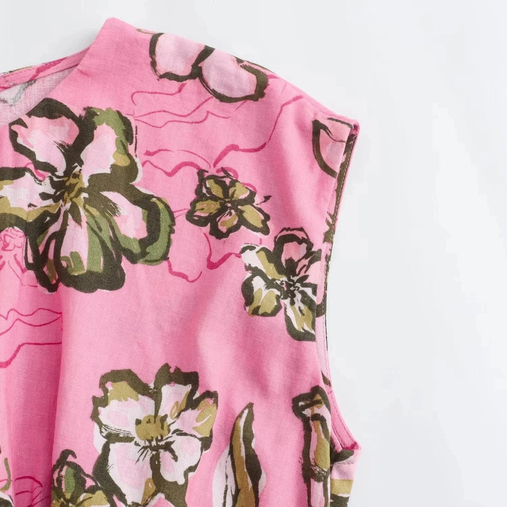 Vintage Mouwloze Rechte Zomerjurk met O-Hals voor Dames