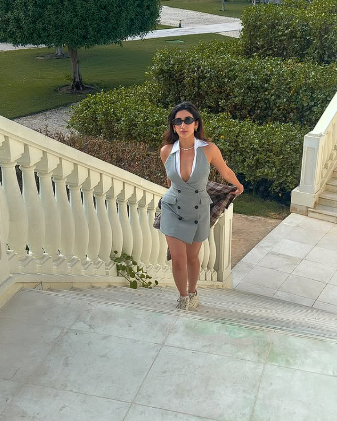 Grijze Mouwloze Mini Jurk voor Dames