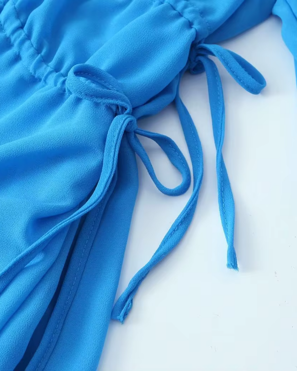 Chiffon V-Hals Jurk met Lantaarnmouwen en Ruches voor Dames