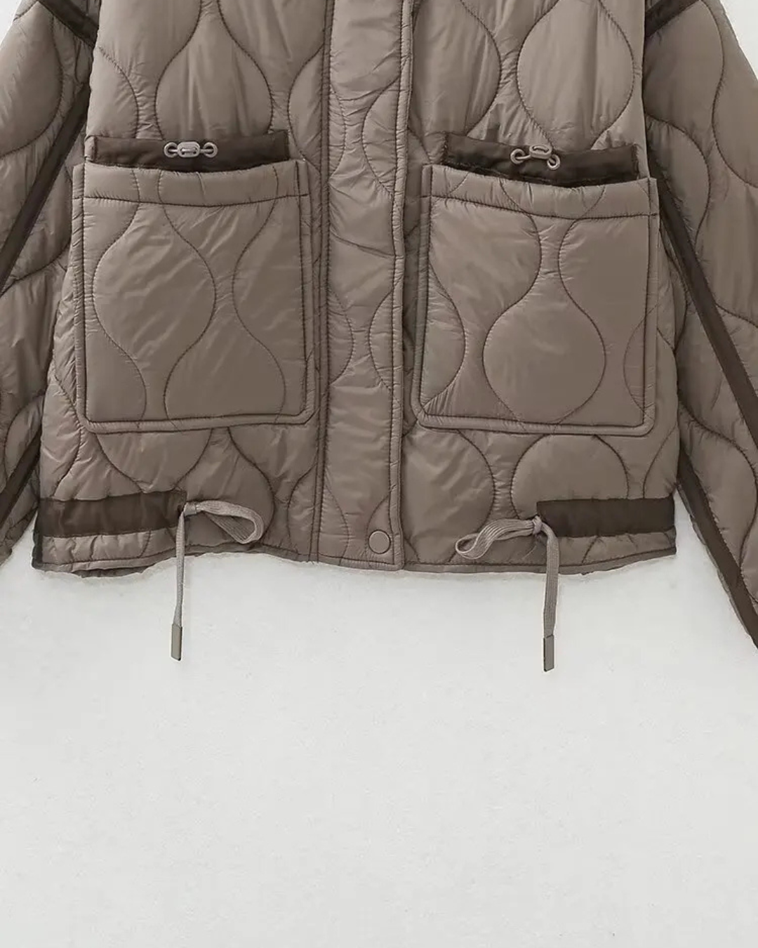 Katoenen Winterjas  met Trekkoord en Hoge Kraag voor Dames