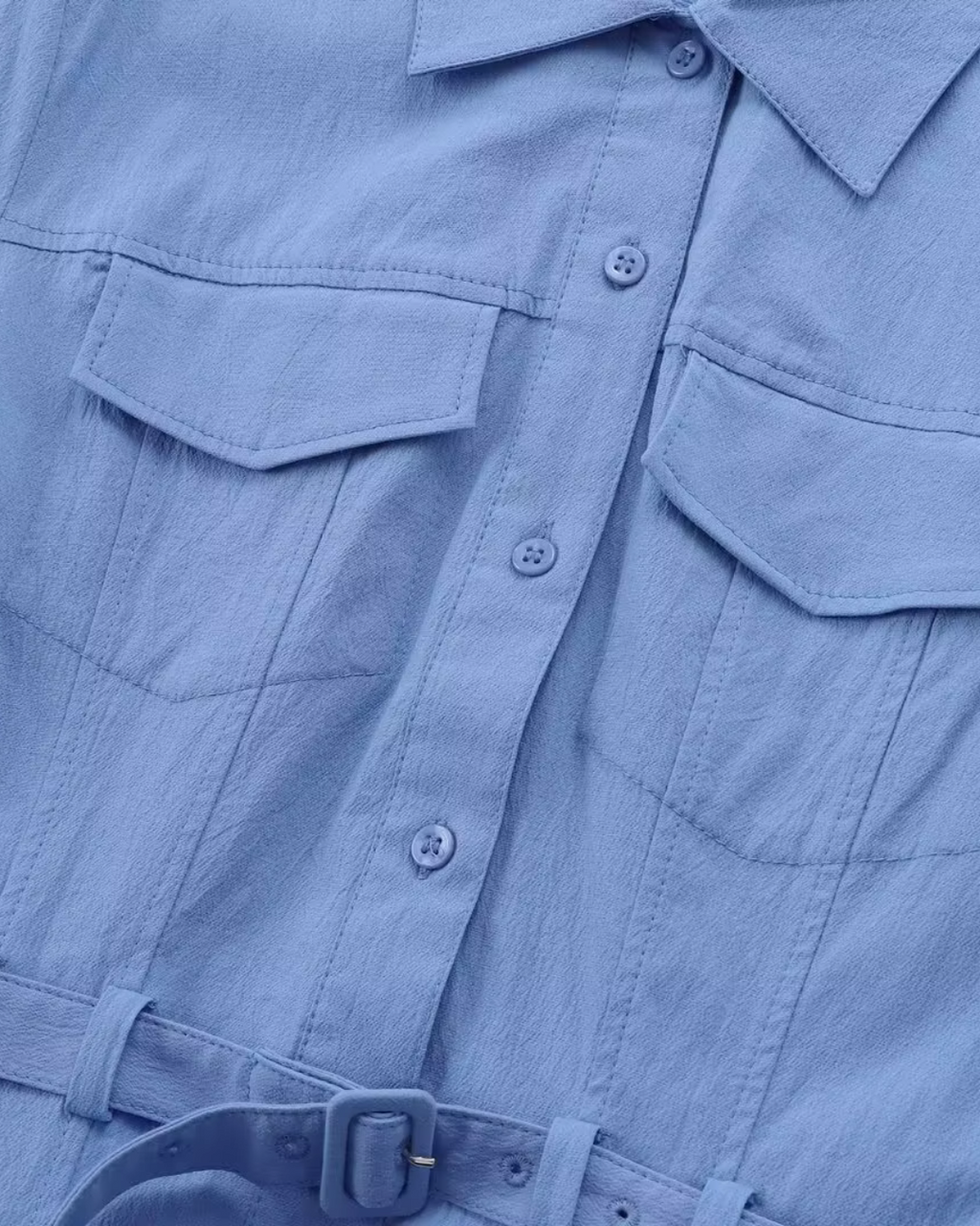 Lange Maxi Jurk met Kraag en Borstzakken met Riempje voor Dames