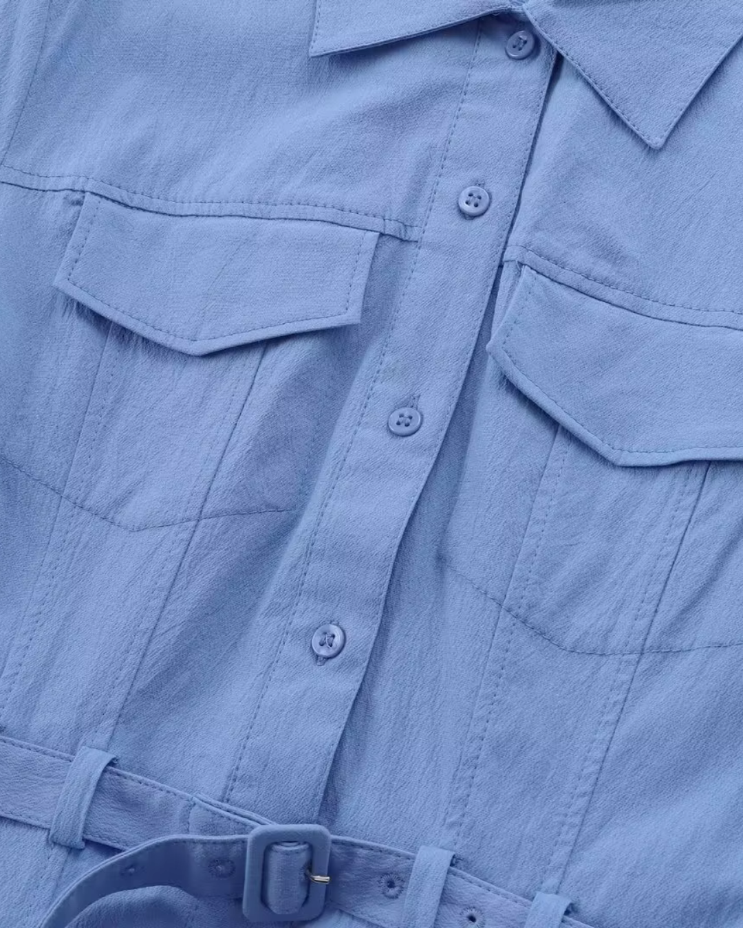 Lange Maxi Jurk met Kraag en Borstzakken met Riempje voor Dames