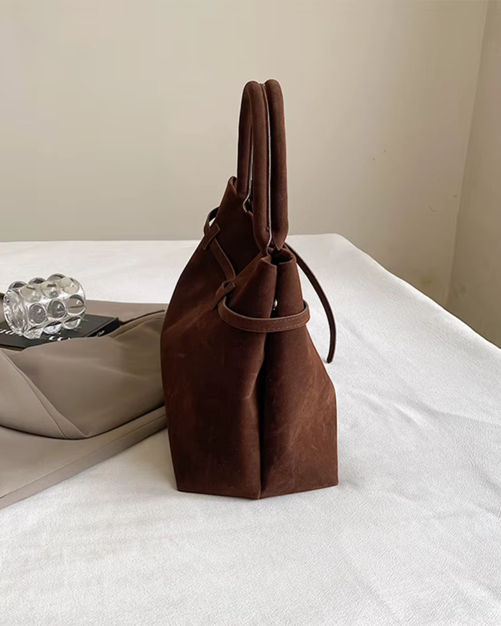 Vintage Suède Grote Capaciteit Draagtas Effen Kleur Voor Werk en Reizen